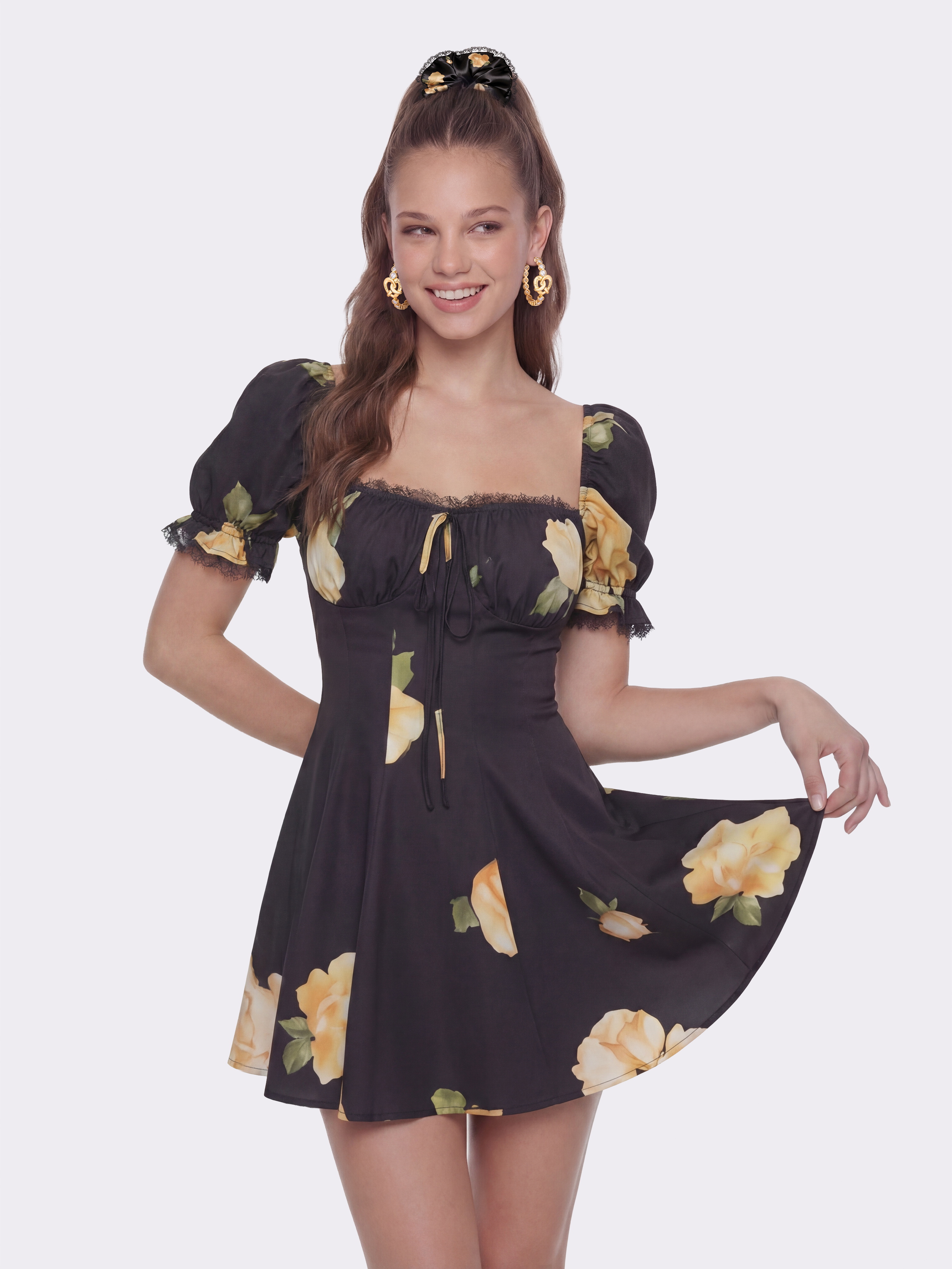 Alira Puff Sleeve Ruched Black Dress | Nana Jacqueline