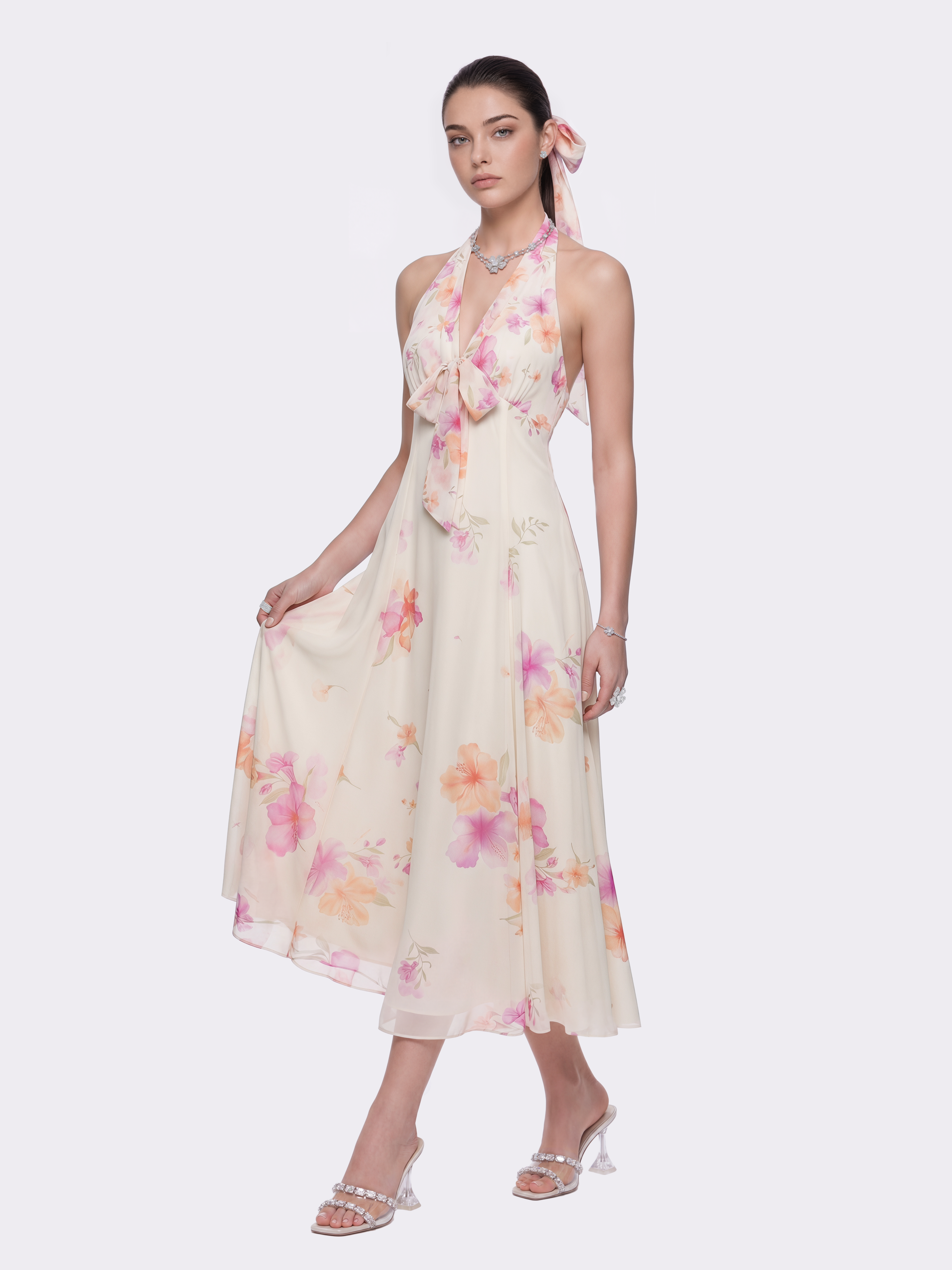 Lana Halter Floral Cream Dress | Nana Jacqueline