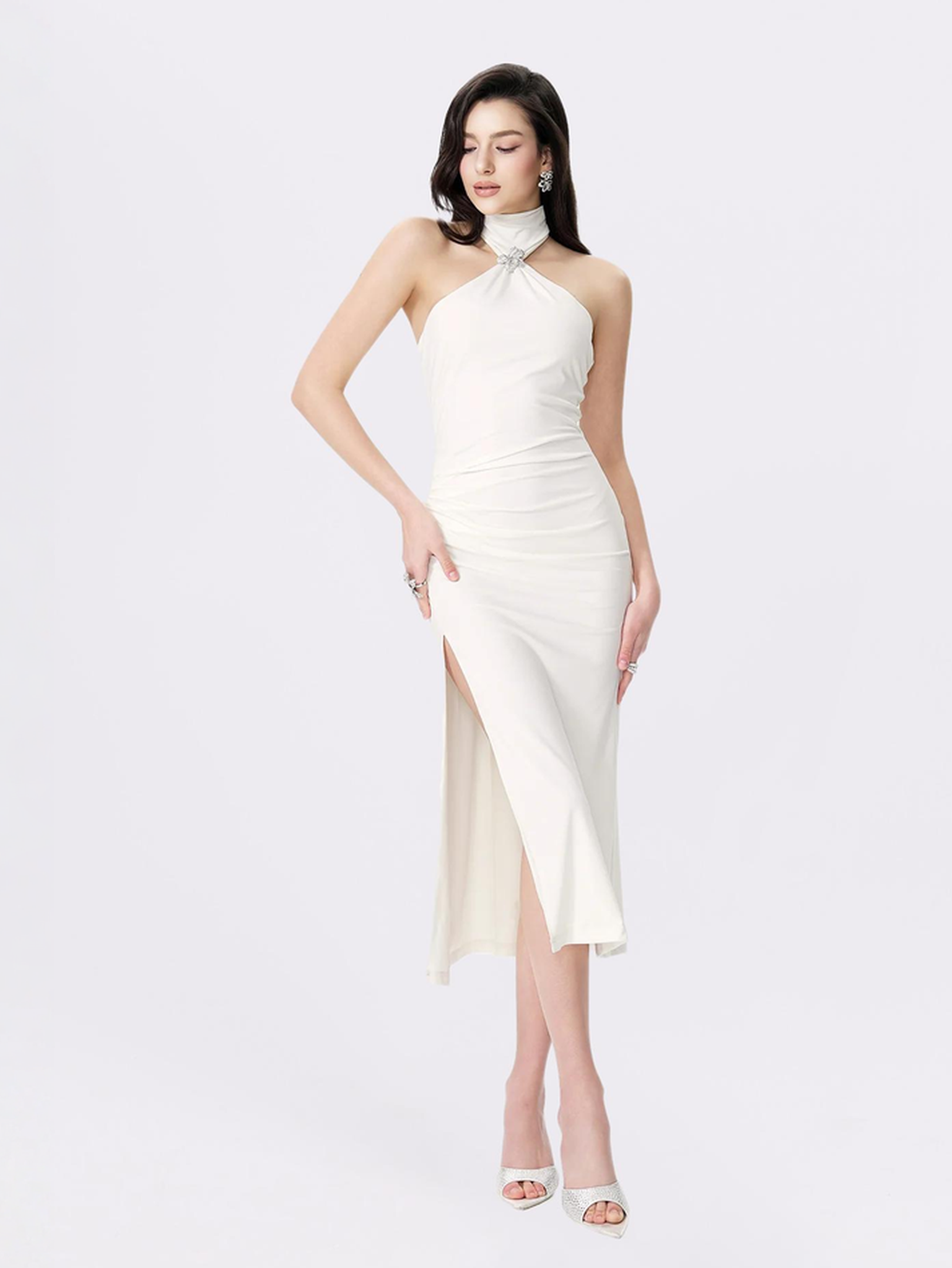 Eliana Dress: White Midi Dress for Rehearsal Dinner | Nana Jacqueline