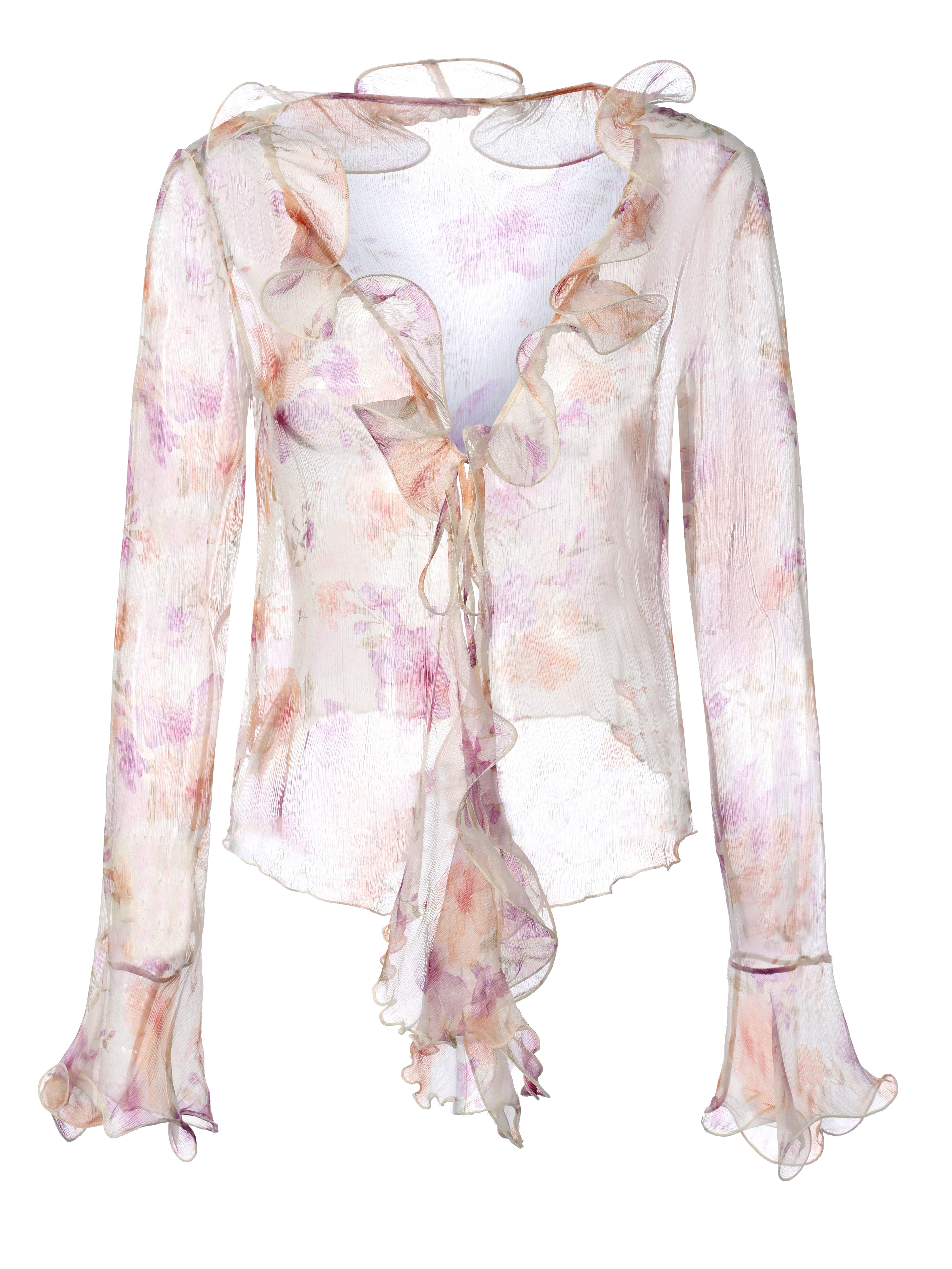 Monroe Tie-Front Ruffle Cream Blouse | Nana Jacqueline
