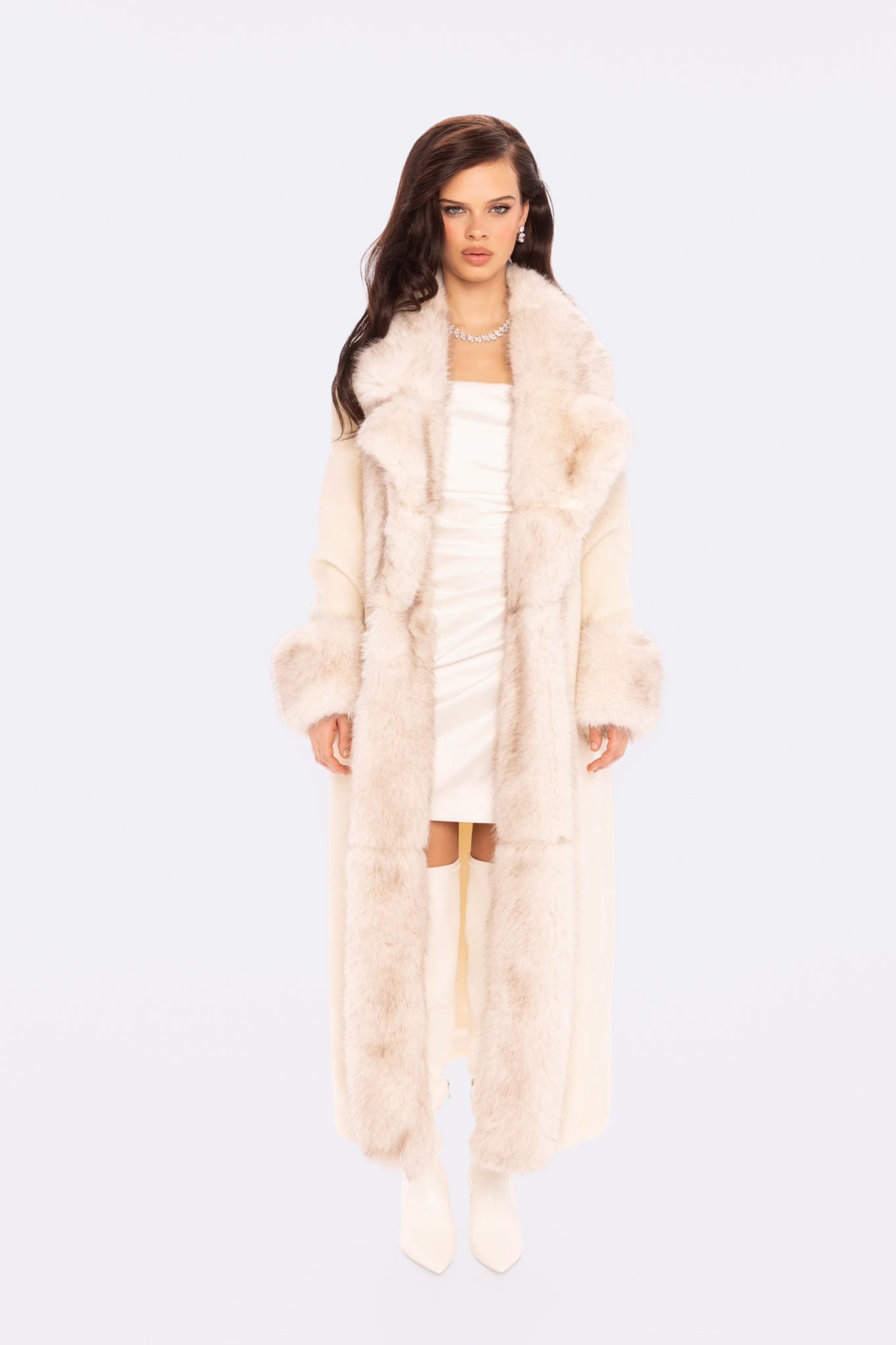 Adriana Faux Fur Coat (Off-white) | Long Winter Coat for Women