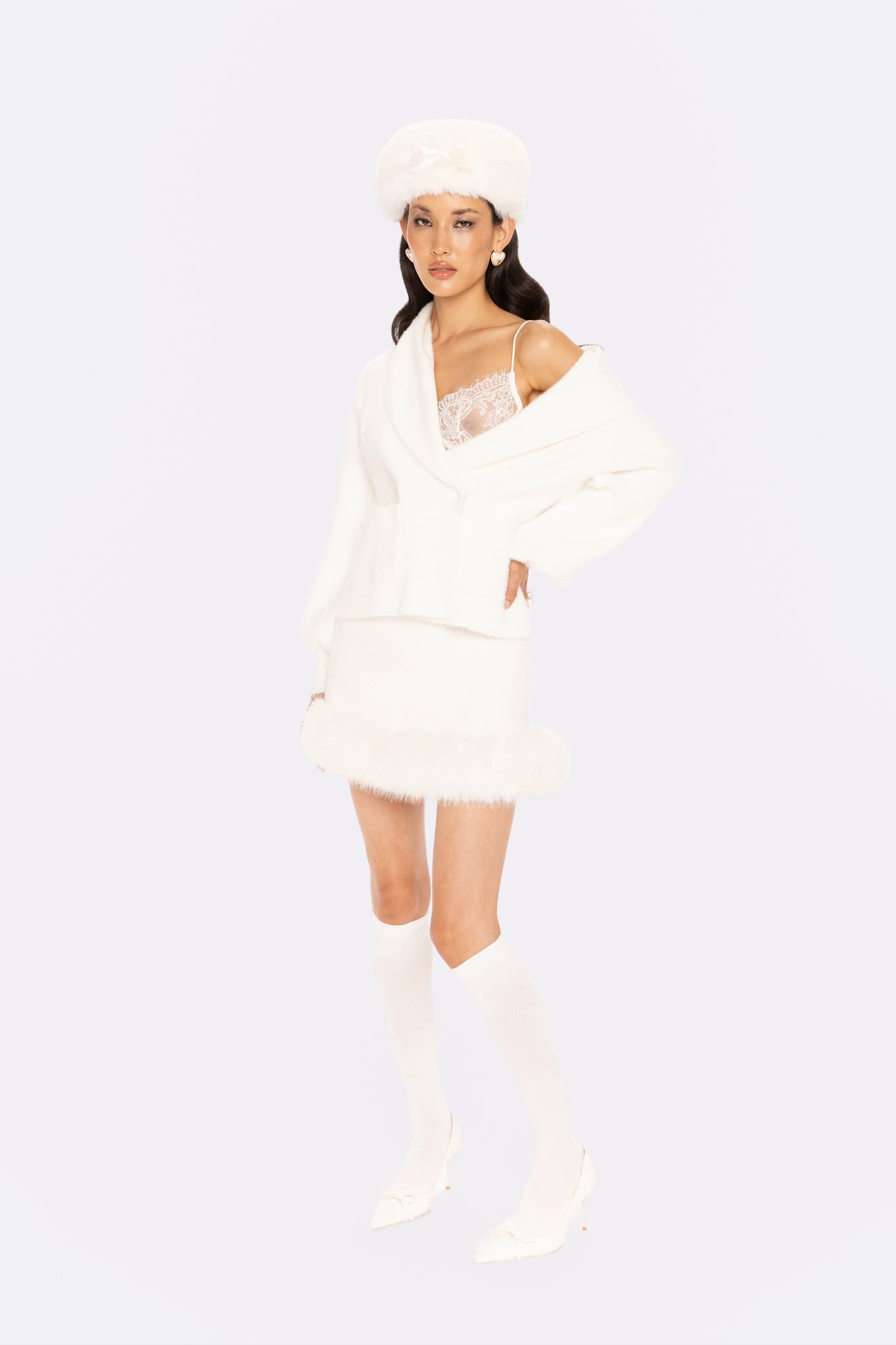 Gia Knit Jacket | White One-Shoulder Knit Jacket | NJ – Nana