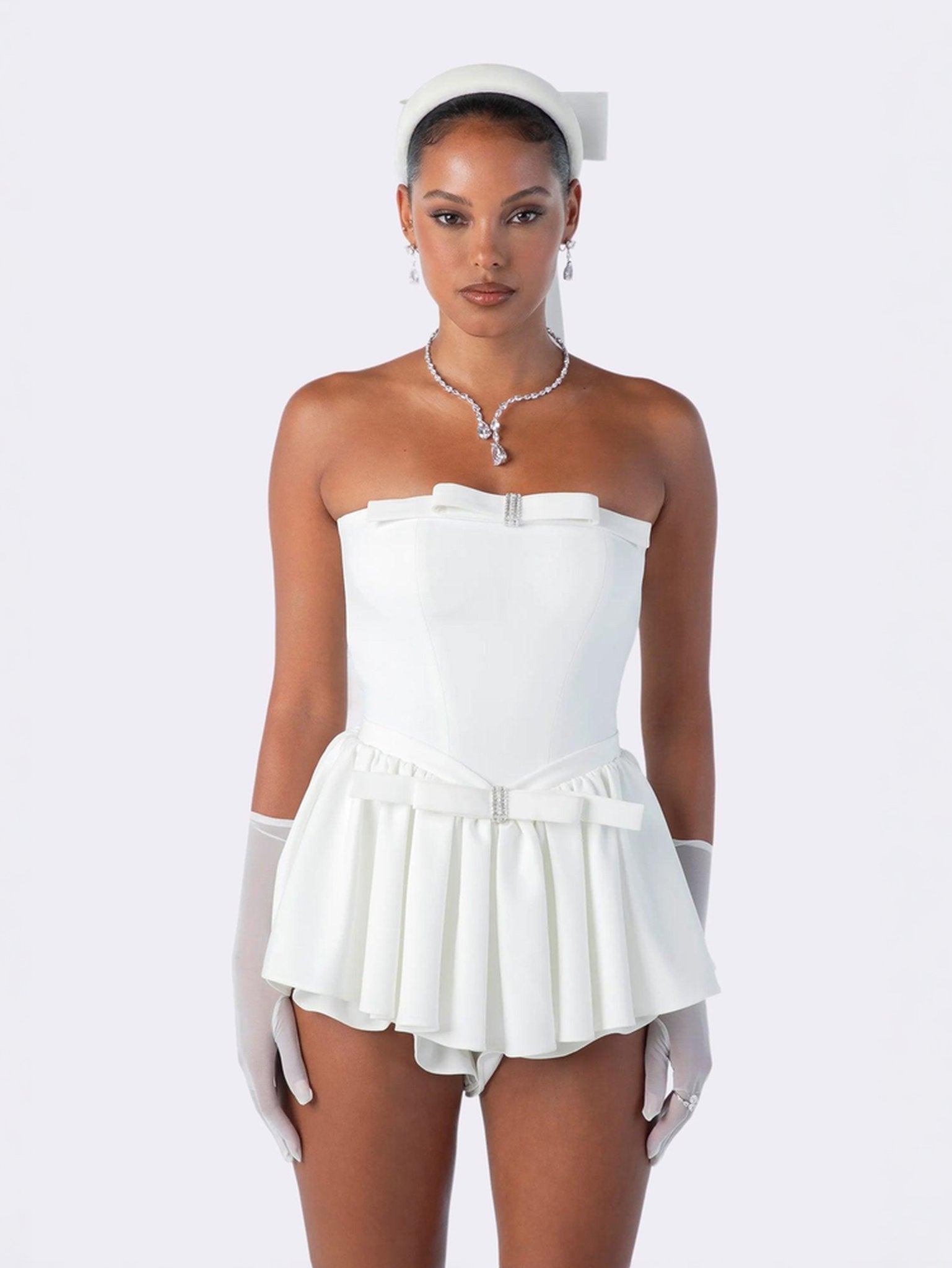 Giselle Bow Jumpsuit: White Jumpsuit for Engagement Party | Nana