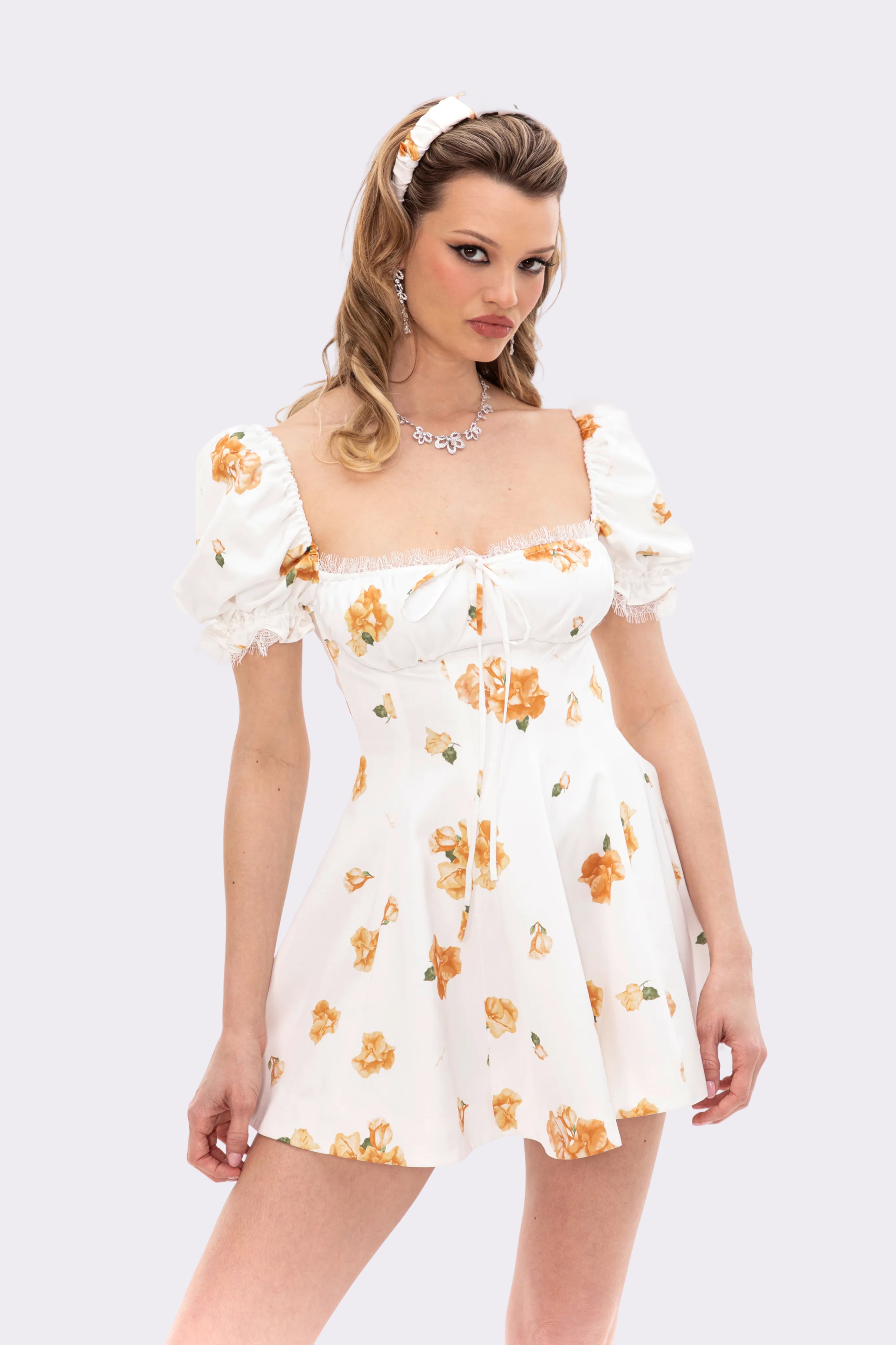 Theodora Dress (Floral) | Satin White Flower Dress – Nana Jacqueline