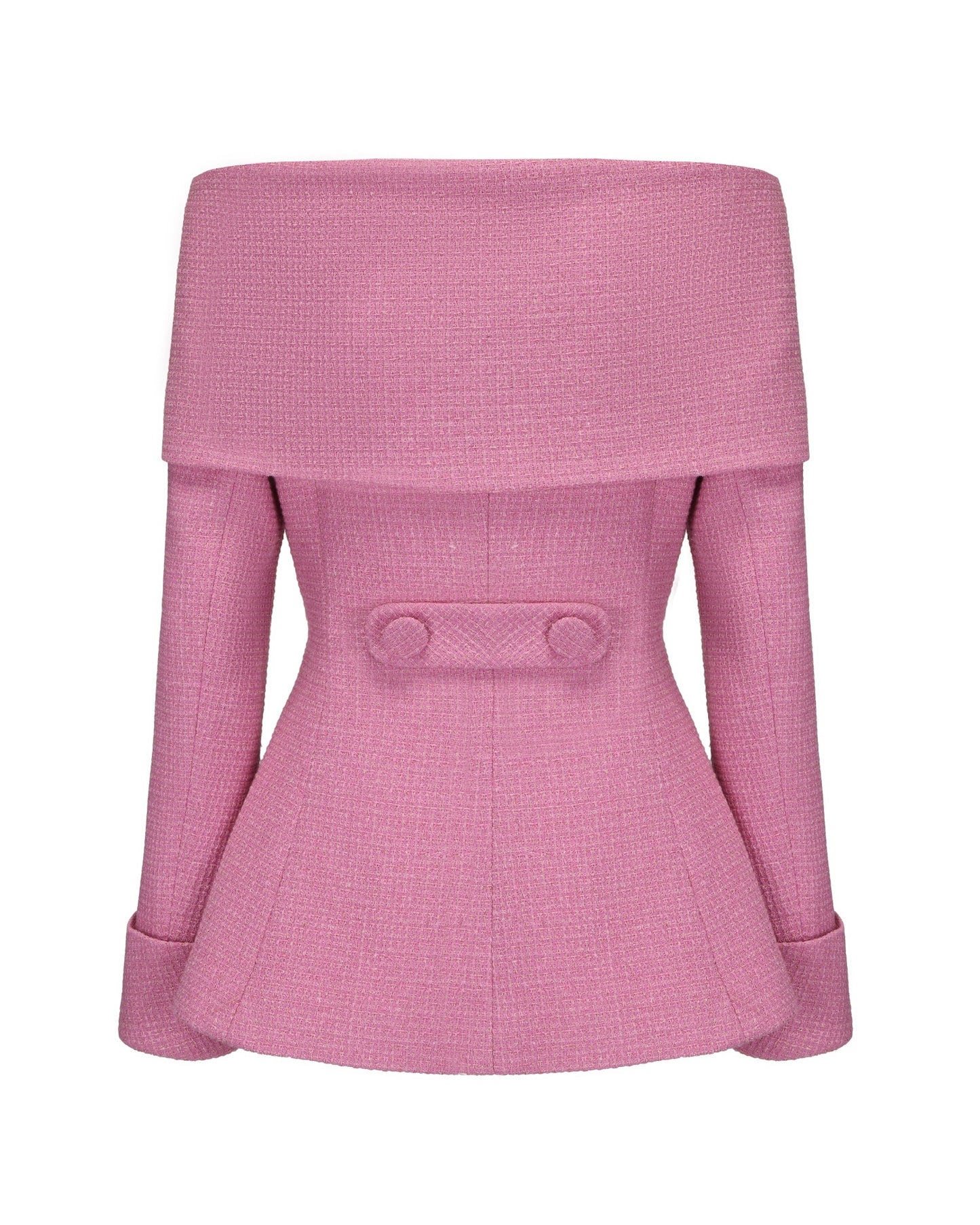Pink off-shoulder jacket on a white background