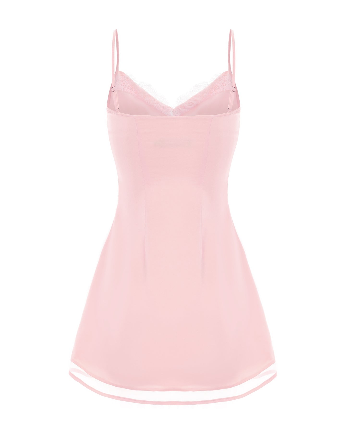 Pink slip dress with thin straps on a white background