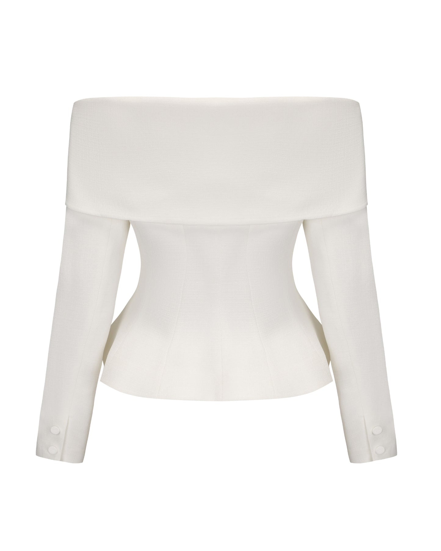 White off-shoulder top on a white background