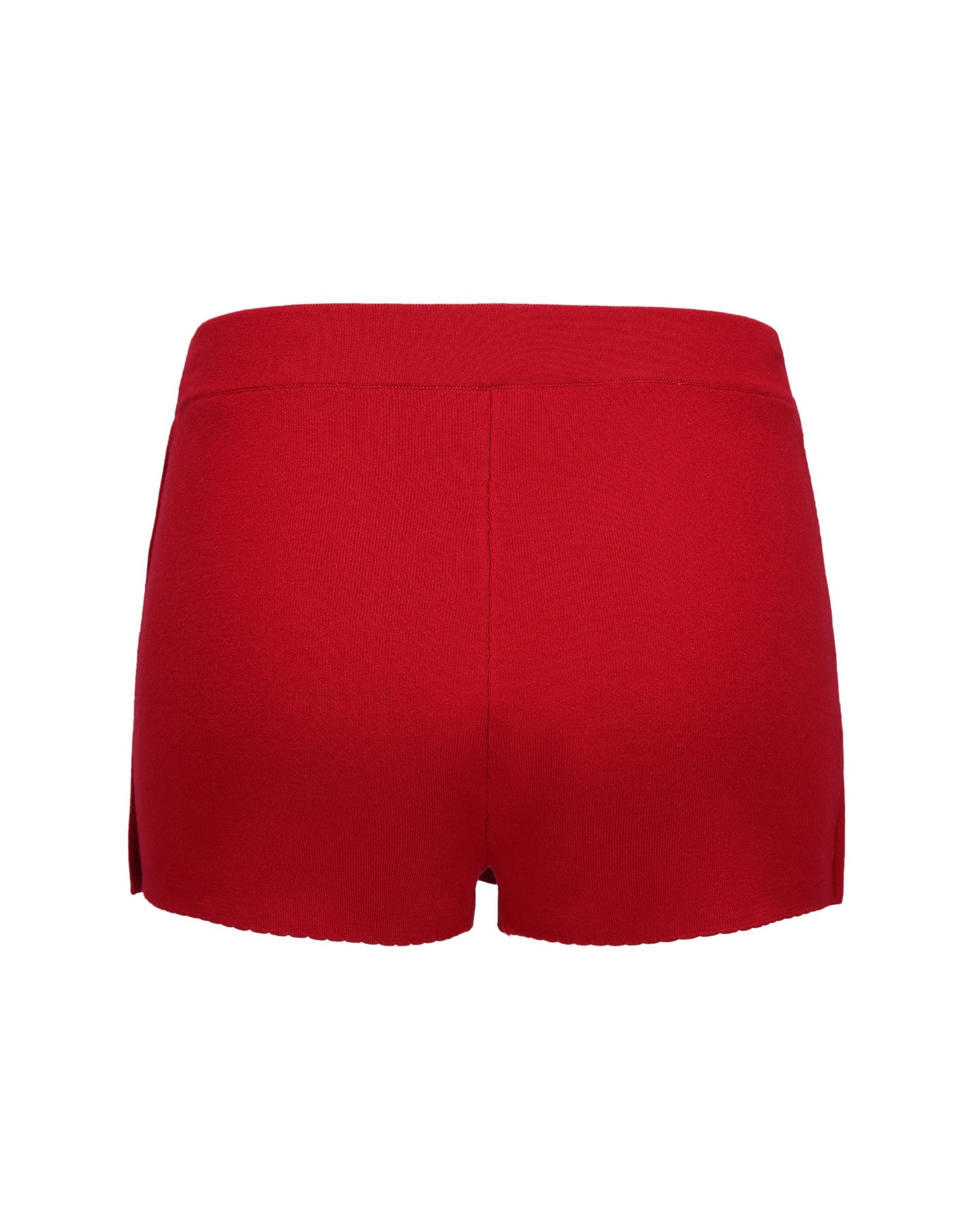 Red knitted shorts on a white background