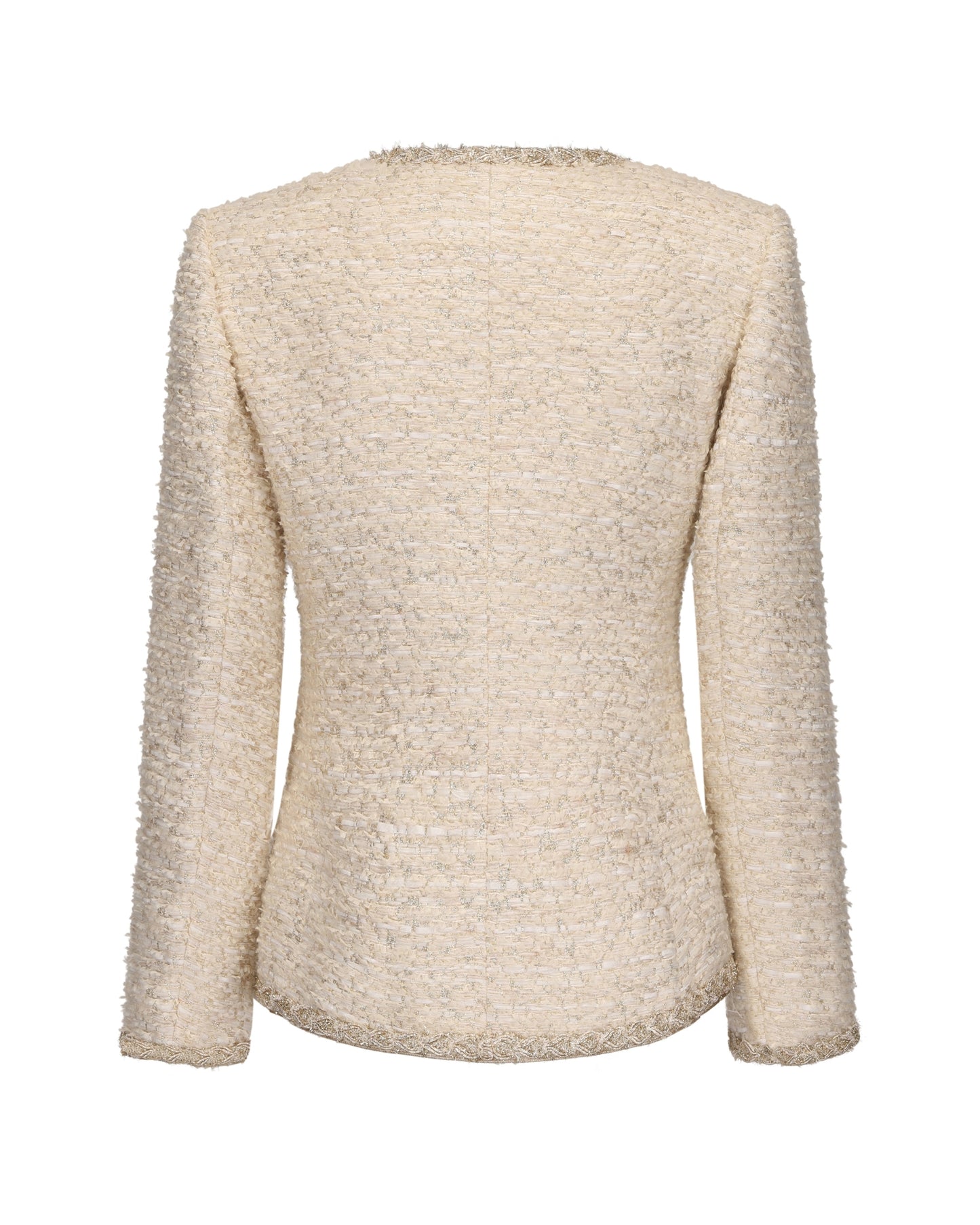 White woven textured jacket on a white background