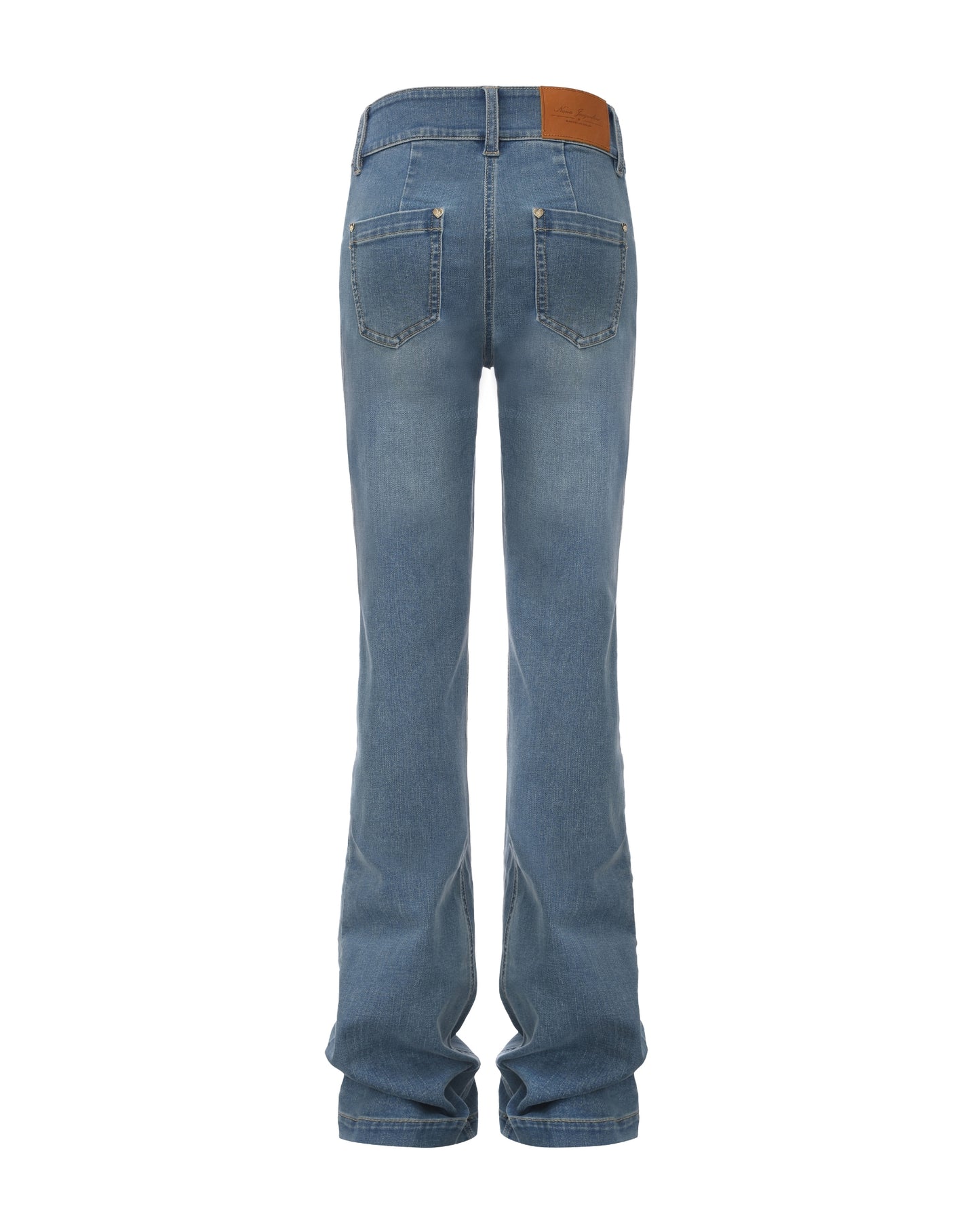 Blue bootcut jean on a white background