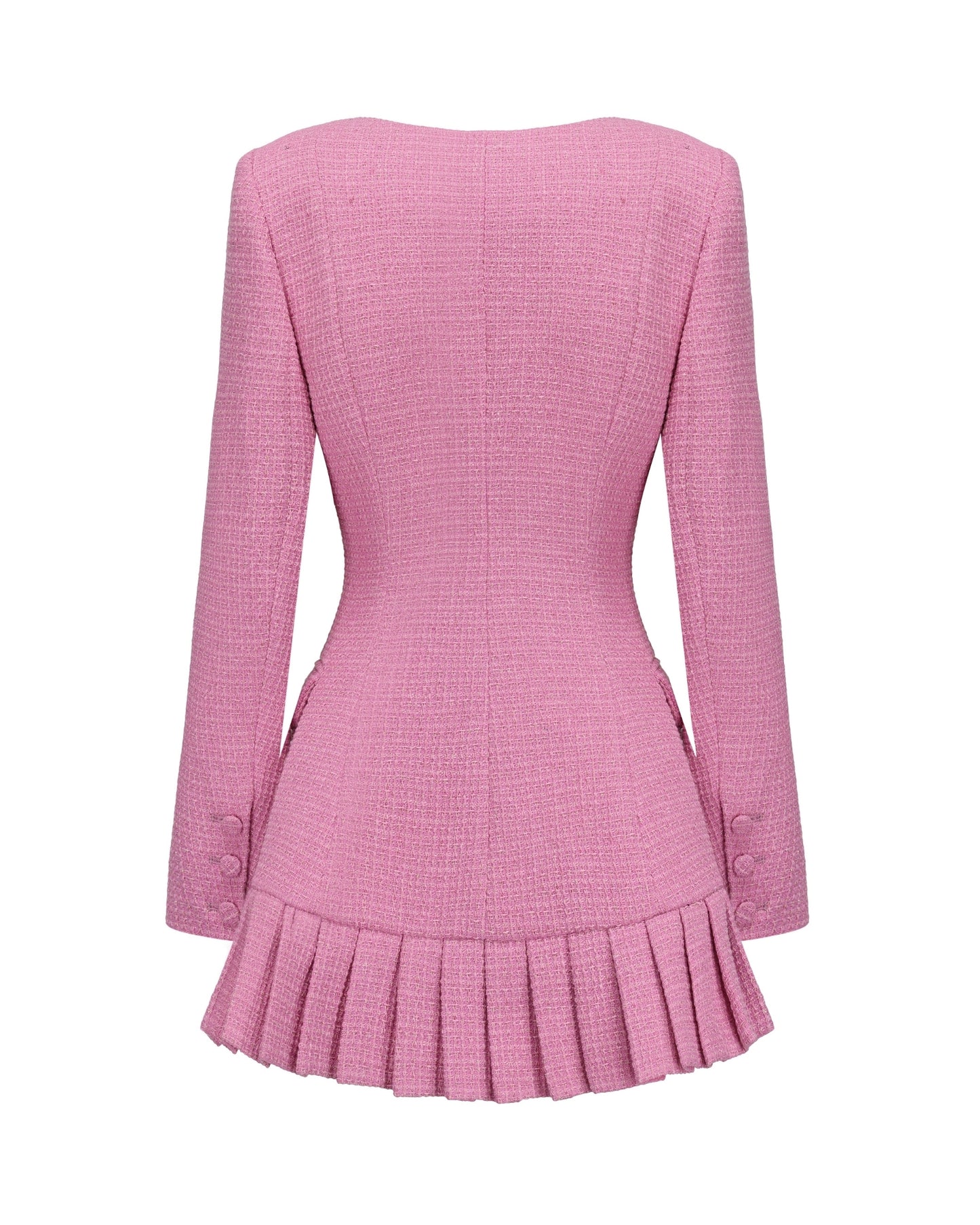 Pink jacket with pleated skirt on a white background