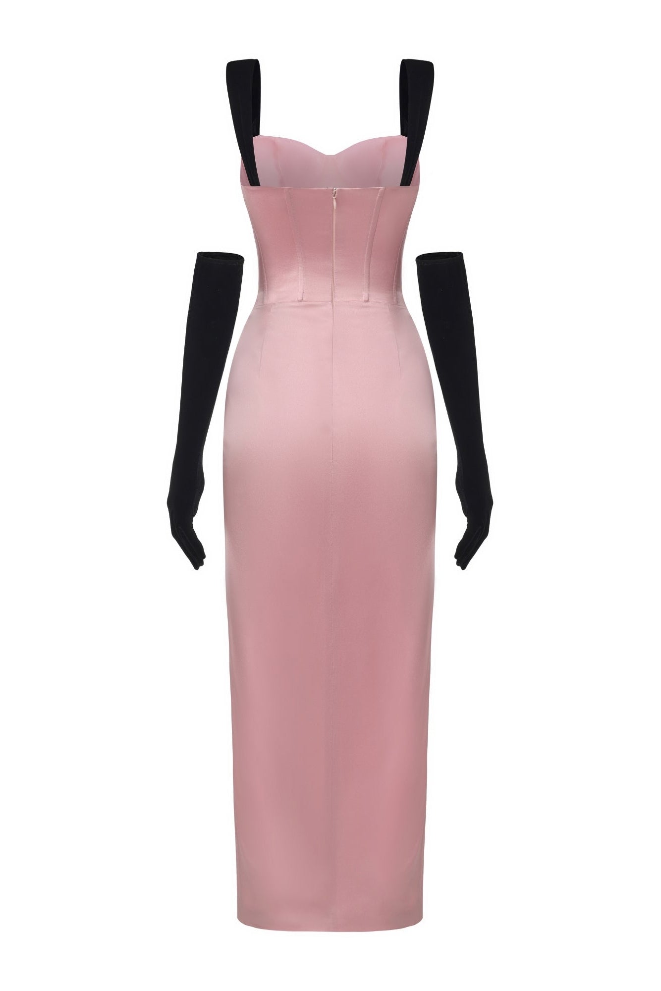 Pink dress with black sleeves on a white background