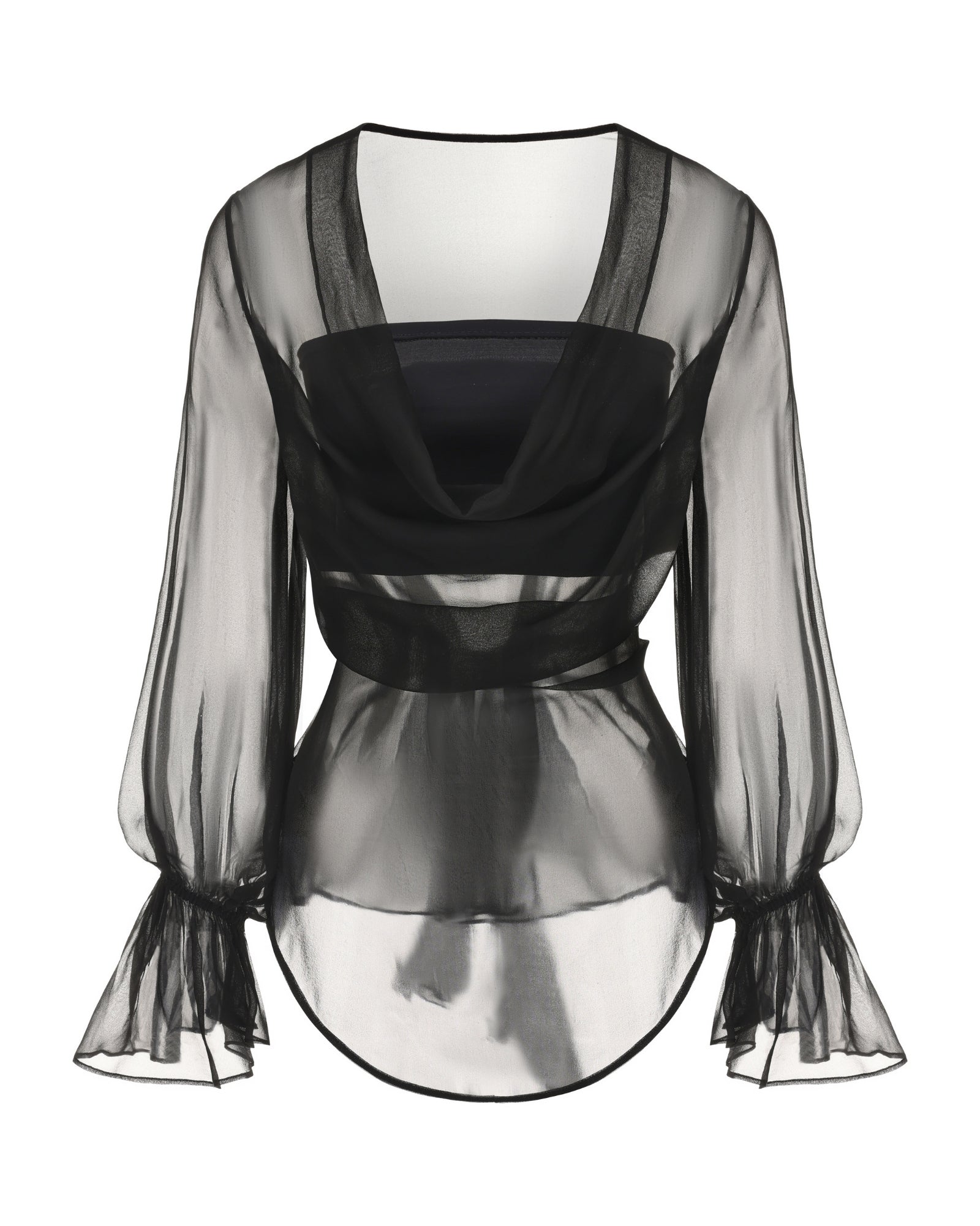 Nora Top (Black) | Sheer Black Georgette Blouse with Waist Tie