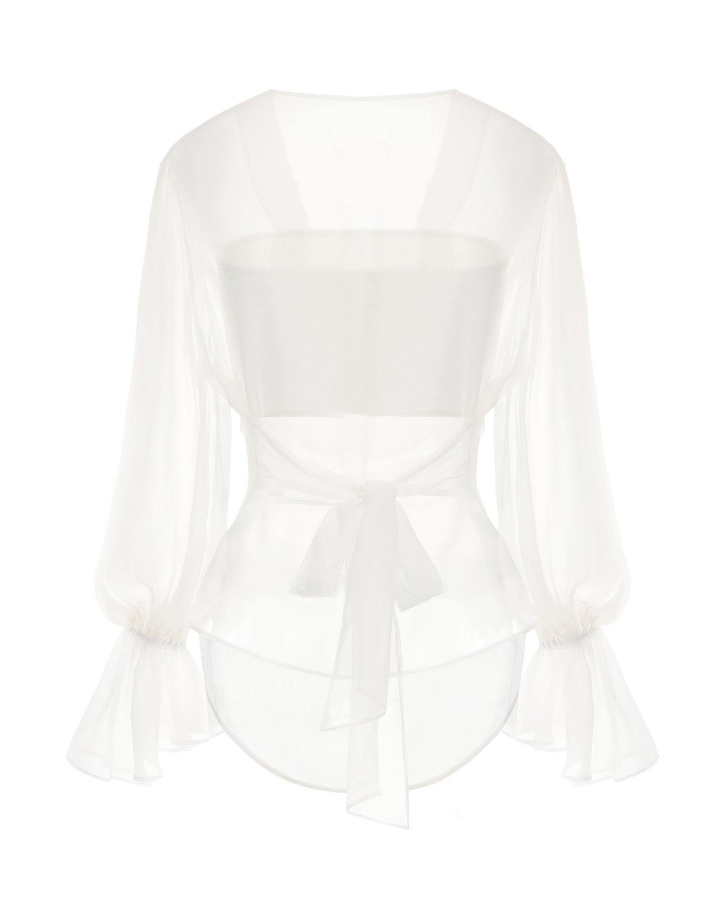 White blouse with ruffled sleeves on a white background