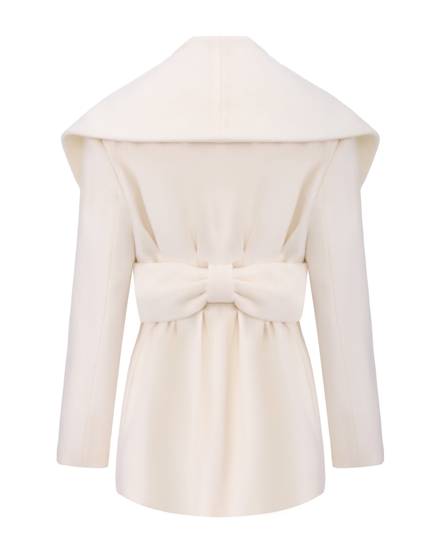 White coat with a bow detail on a white background