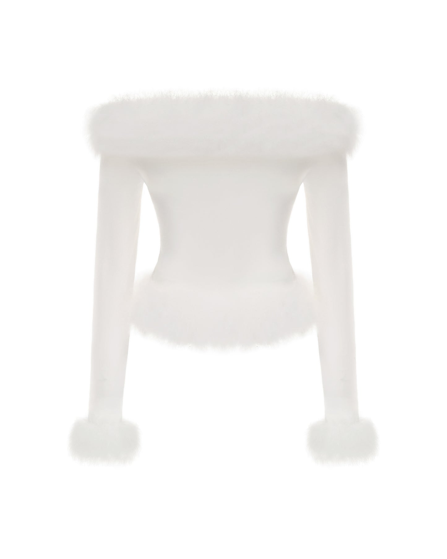White long sleeve furry knitted top on a white background