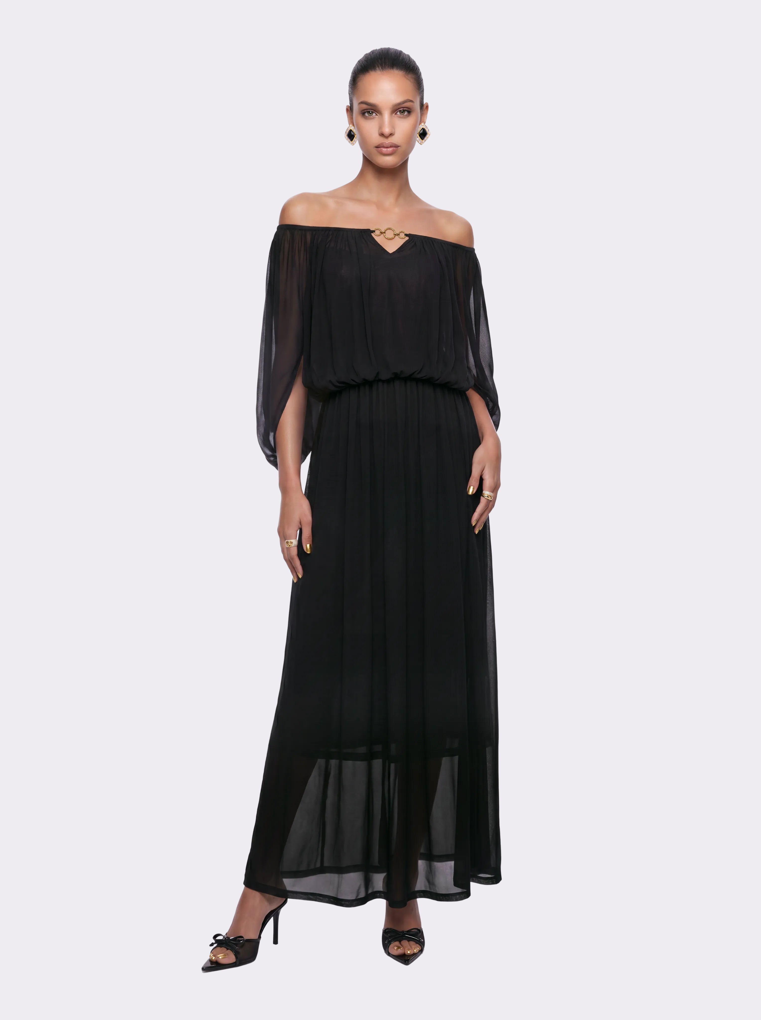 Vittoria Off-Shoulder Black Dress | Nana Jacqueline