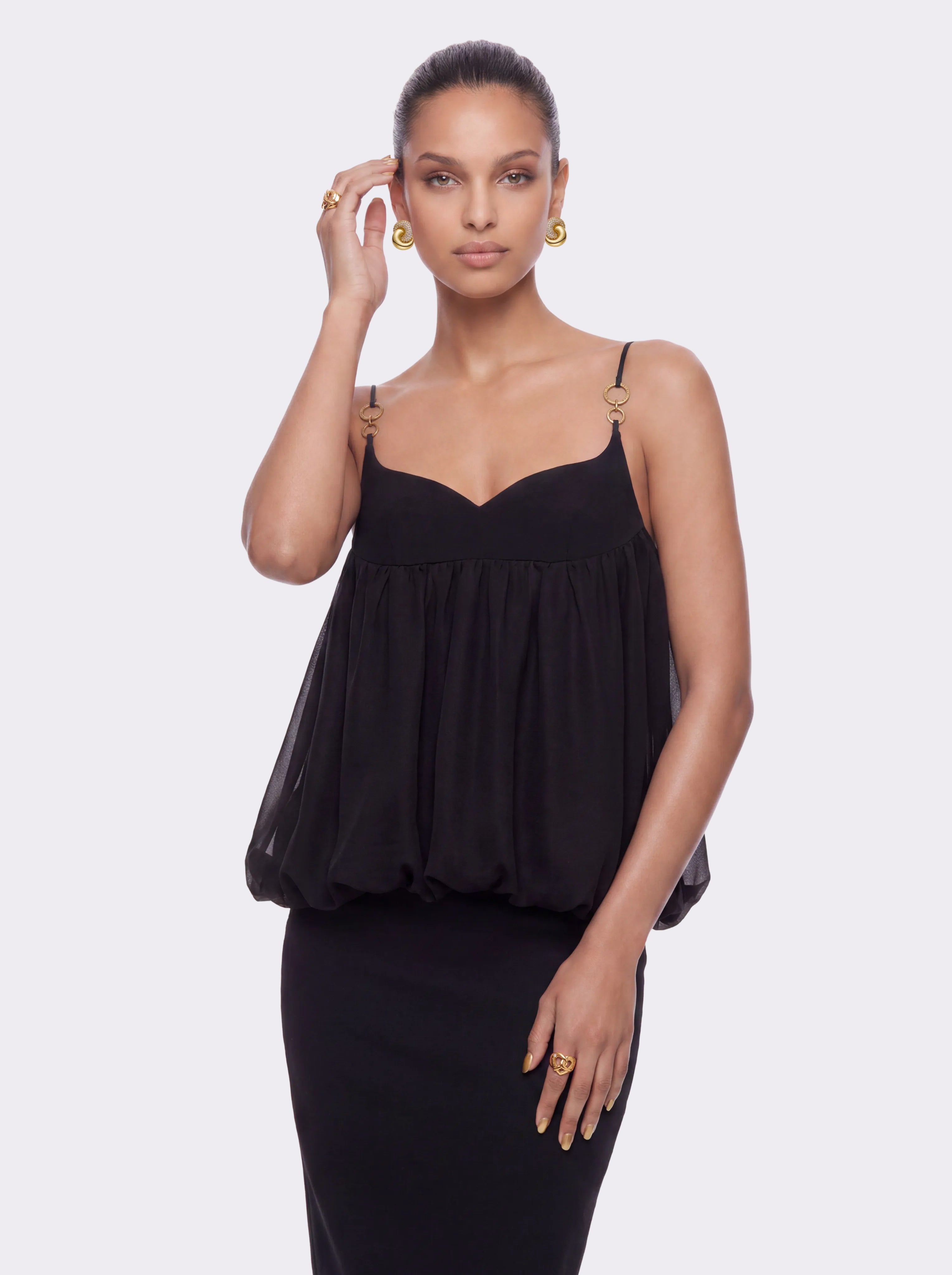 Cygne バルーントップス Pauline ブラック Bellina Cat-Eye Black Top | Nana Jacqueline