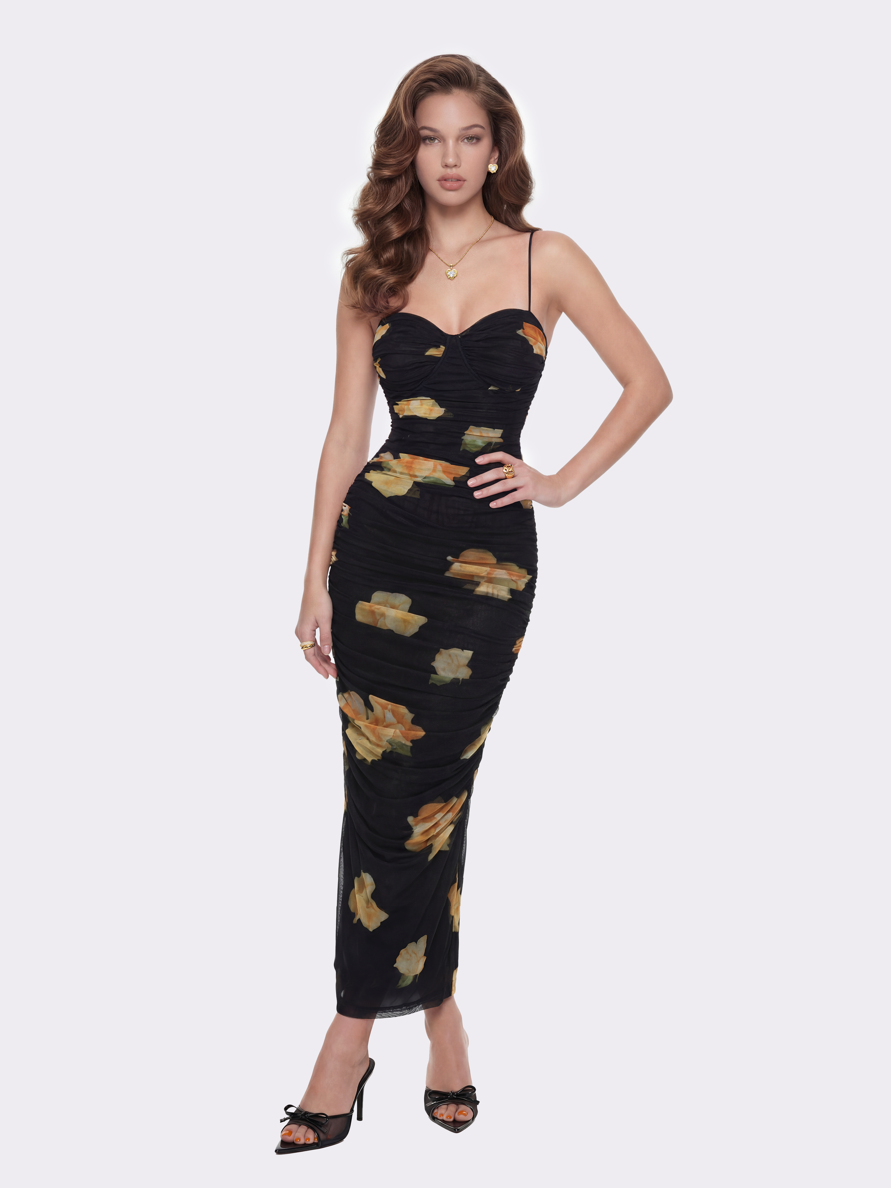 Claudia Ruched Black Floral Dress