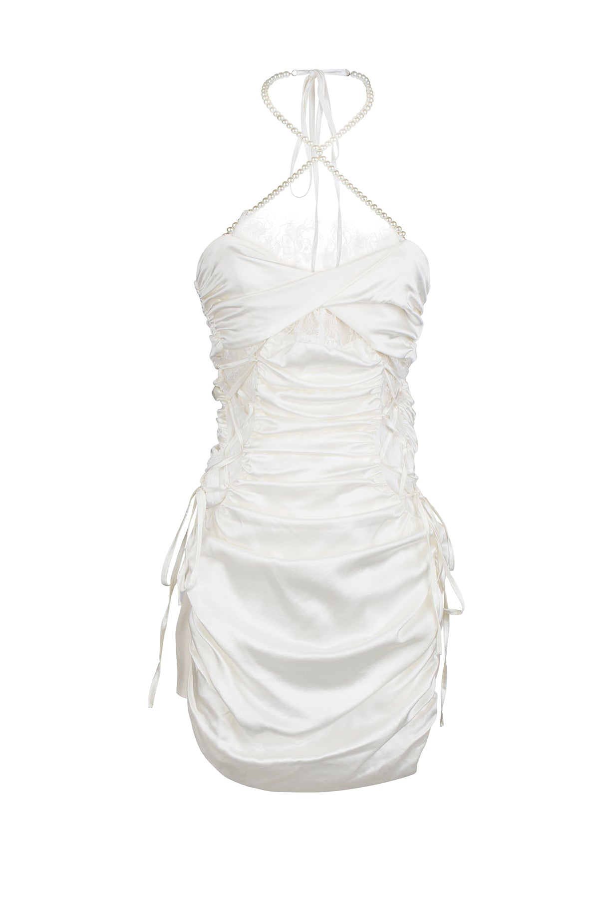 White Ruched jersey mini slip dress, WARDROBE.NYC