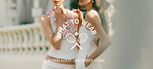 Seven Nana Jacqueline outfits for Wimbledon 2026 — Delilah champagne midi, Juliette strapless white, Camille tennis whites, and four more | Nana Jacqueline