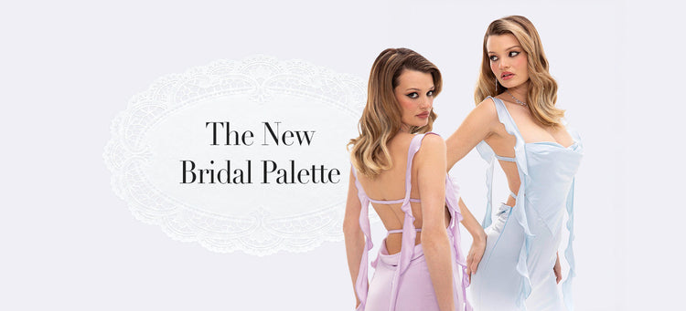 Lilac and powder blue Caroline ruffle mermaid gowns -- new bridal palette wedding guest dresses 2026 | Nana Jacqueline