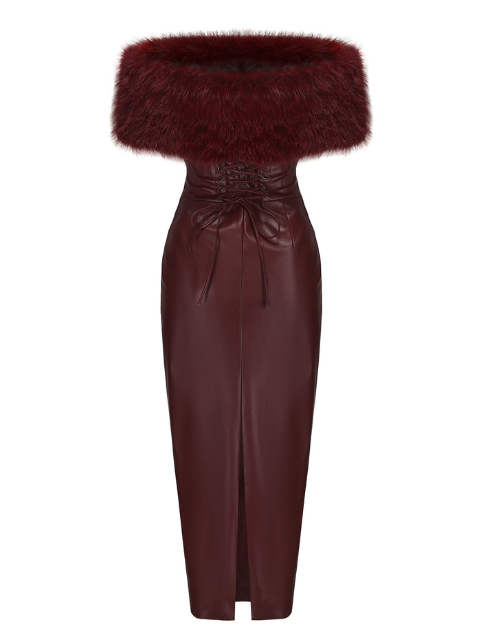 Nana Jacqueline | Women's | Gabrielle Fur Maxi Dress (Red) | L Nana Jacqueline | Women's | Gabrielle Fur Maxi Dress (Red) | L