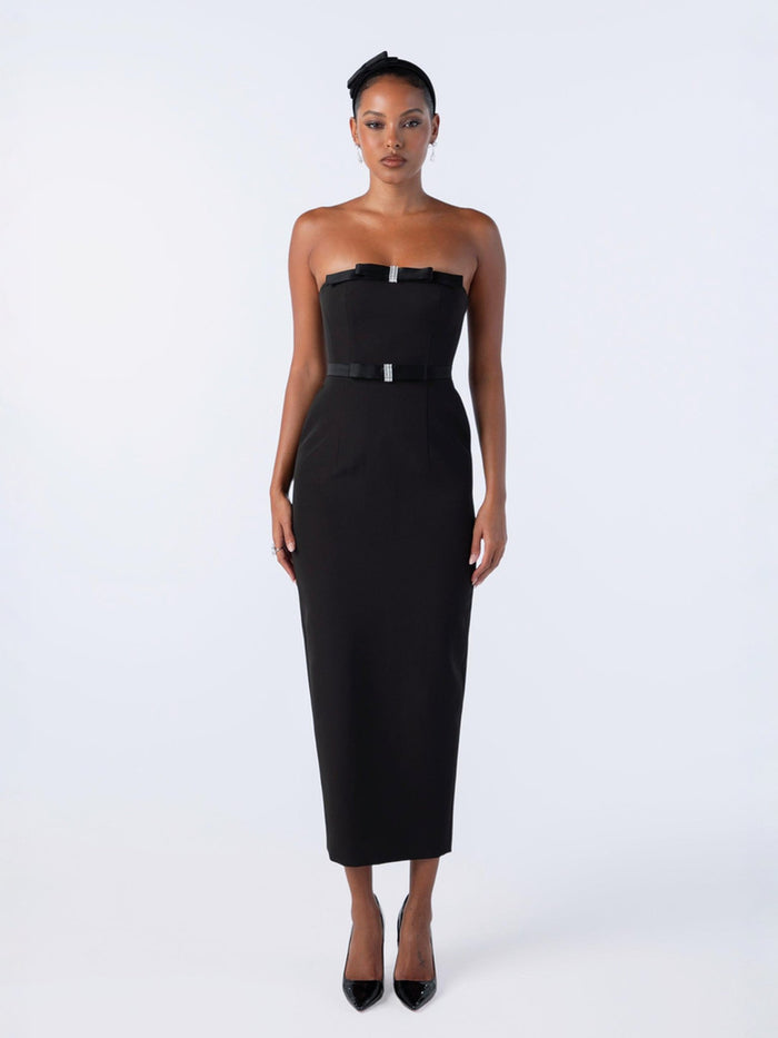 Demi Bow Dress: Black Midi Dress for Cocktail Party | Nana Jacqueline Demi Bow Dress: Black Midi Dress for Cocktail Party | Nana Jacqueline