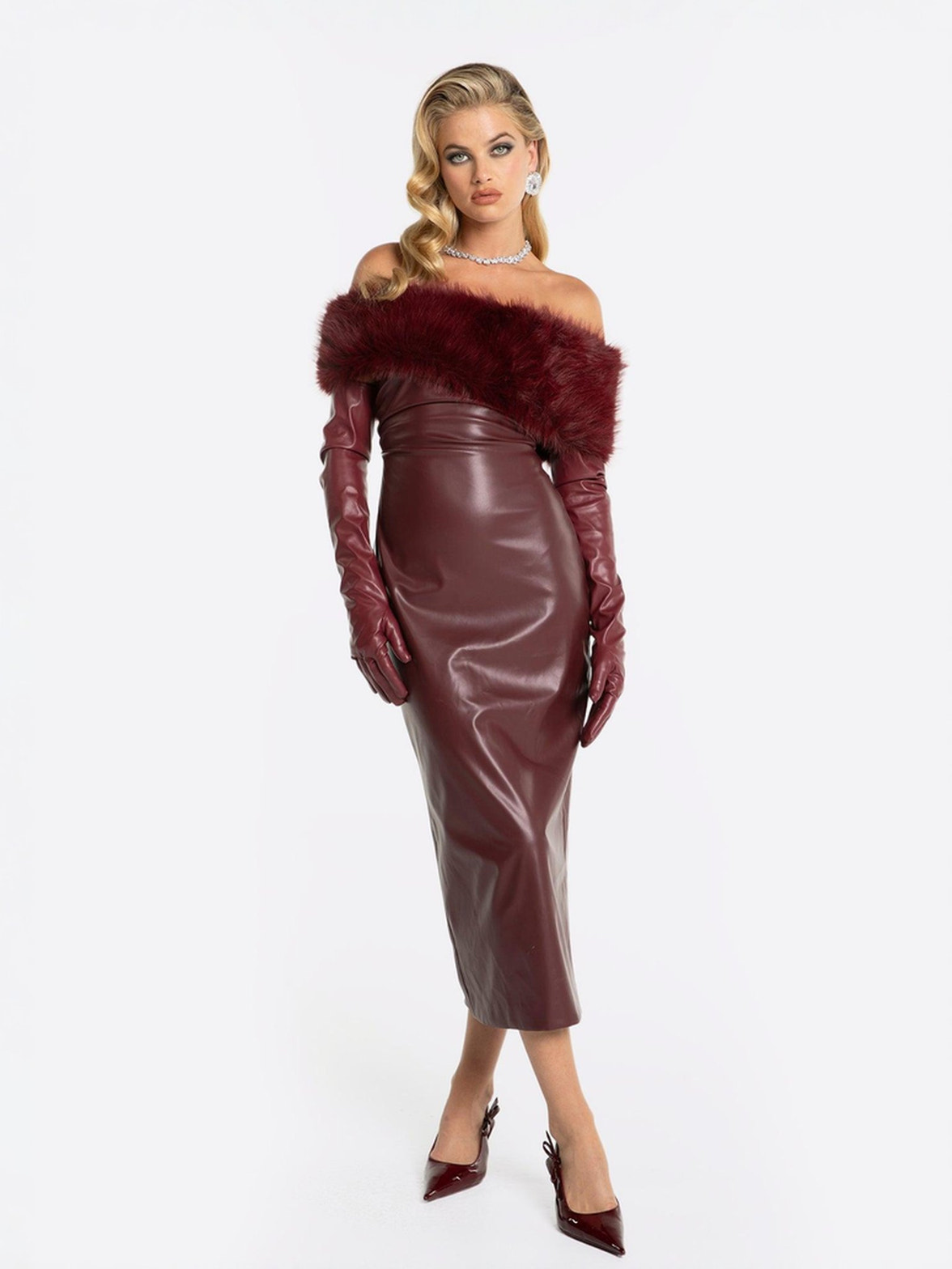 Nana Jacqueline | Women's | Gabrielle Fur Maxi Dress (Red) | L Nana Jacqueline | Women's | Gabrielle Fur Maxi Dress (Red) | L