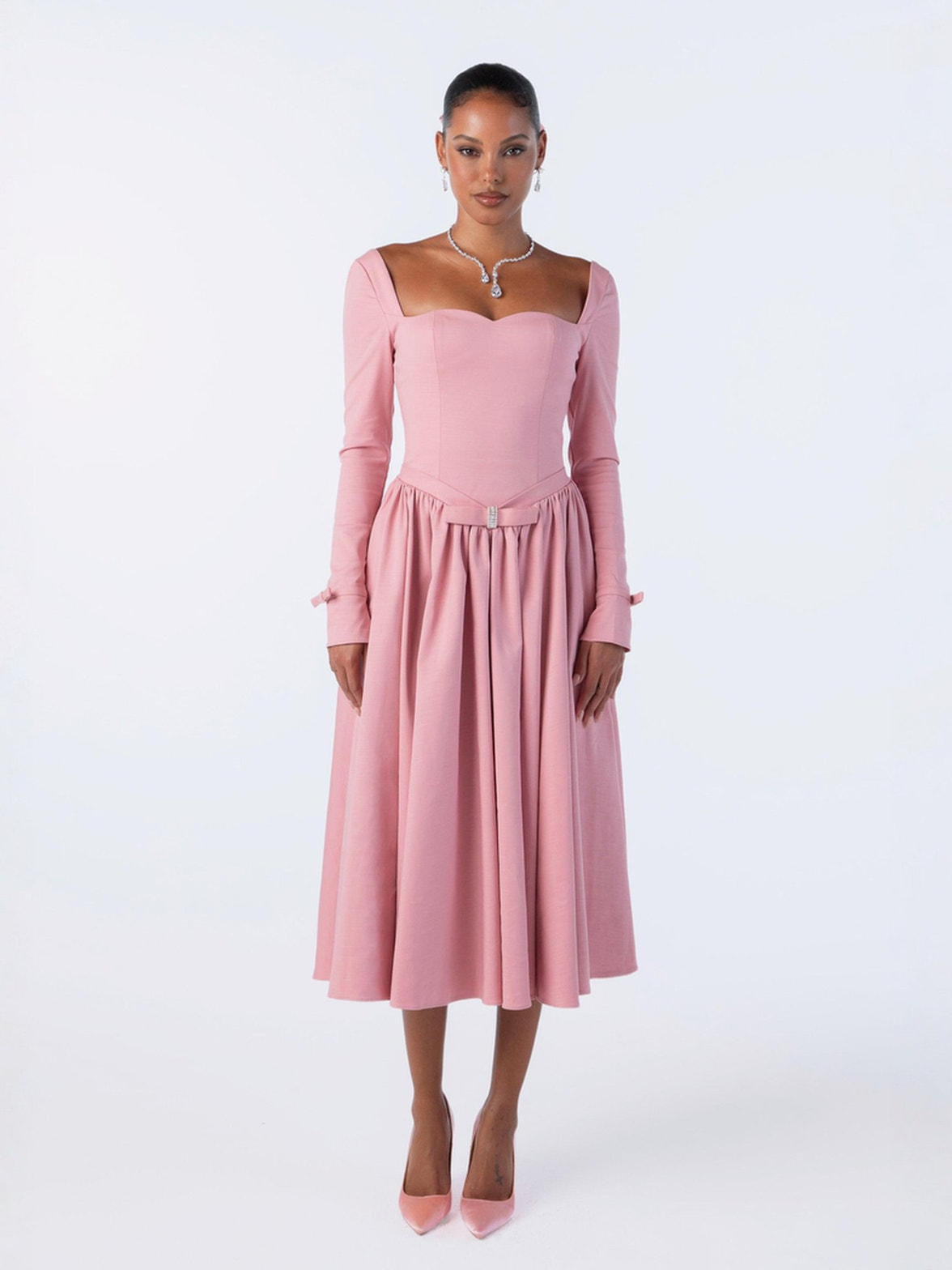 Bernadette Dress: Pink Midi Dress for Garden Party | Nana Jacqueline Pink / L Bernadette Dress: Pink Midi Dress for Garden Party | Nana Jacqueline Pink / L