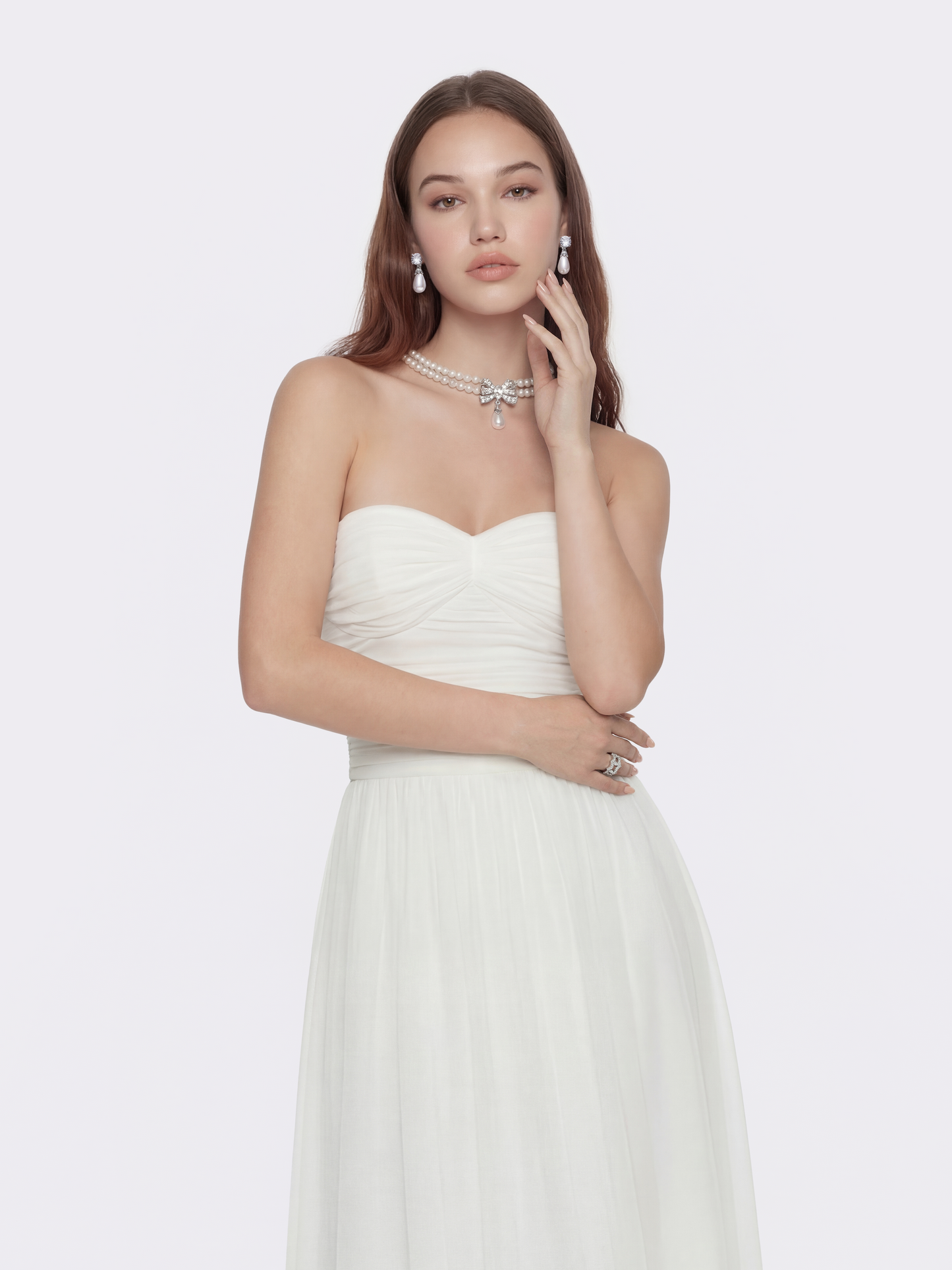 Juliette Strapless Chiffon White Dress