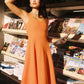 Josephine Square-Neck Orange Midi Dress
