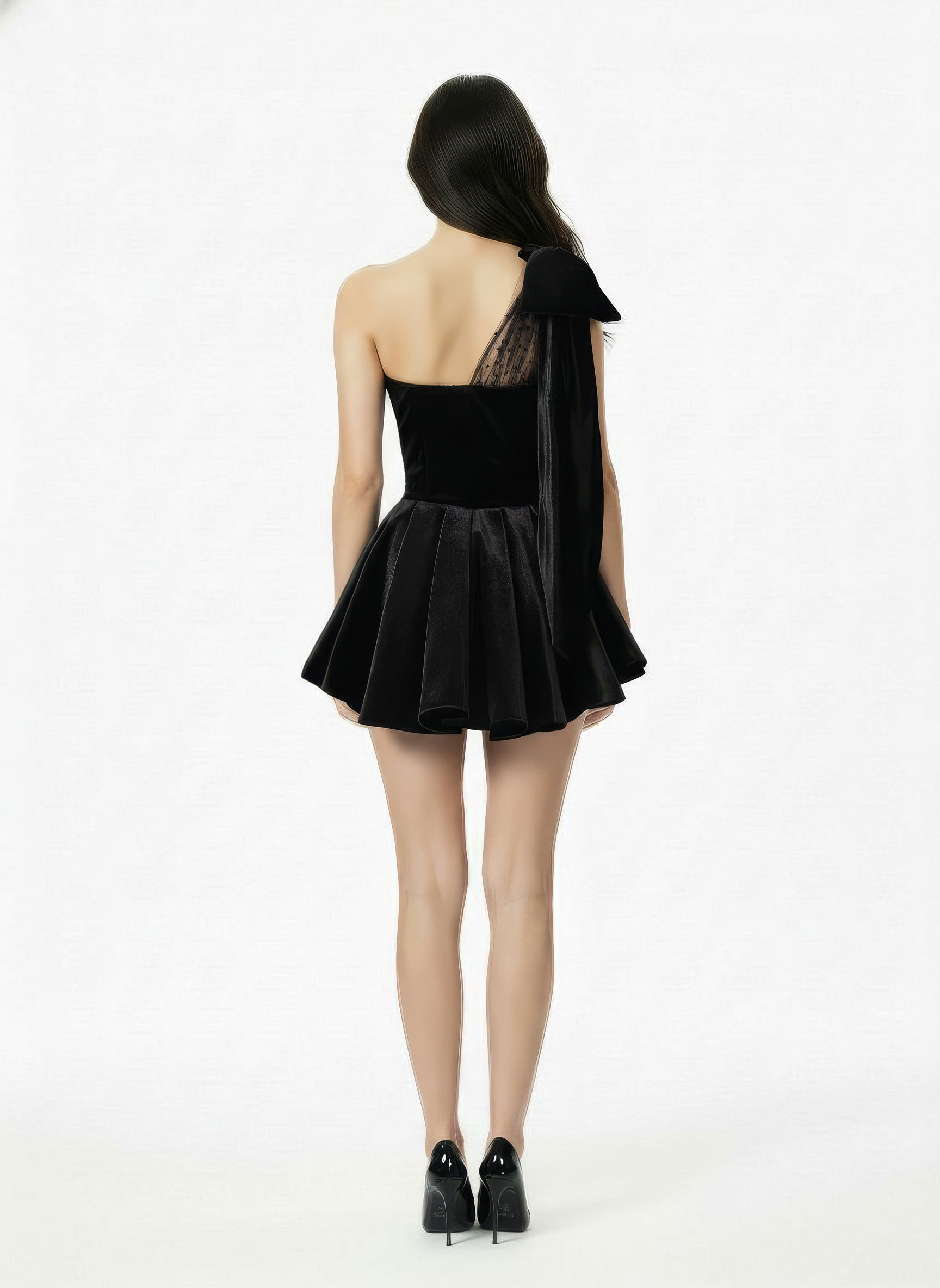 Zephina Velvet Mini Dress | Black One-Shoulder Evening Mini Dress