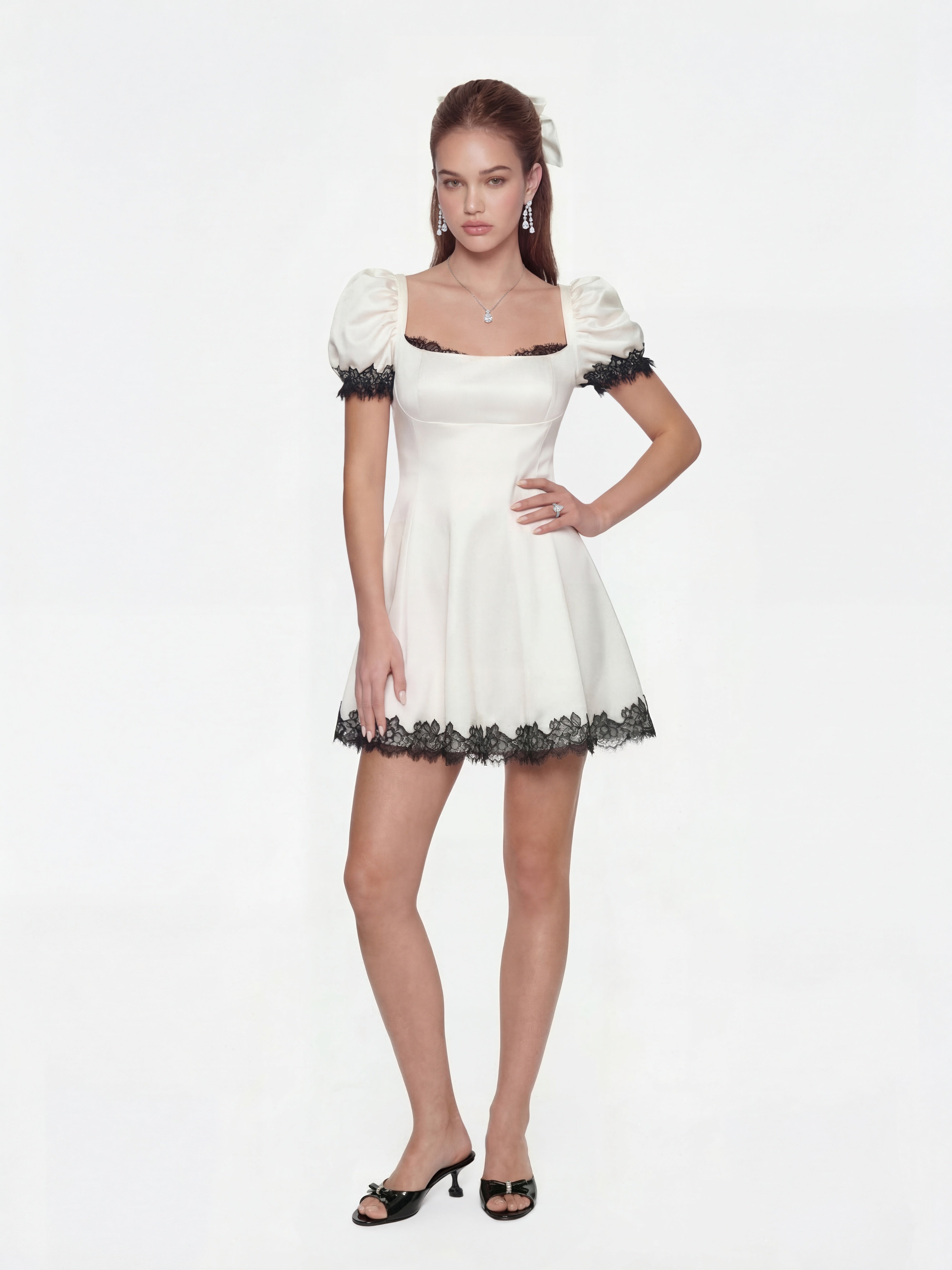 Daniela Lace-Trim Halter White Mini Dress | Nana Jacqueline