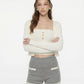 Jane Cropped Ribbed White Knit Cardigan