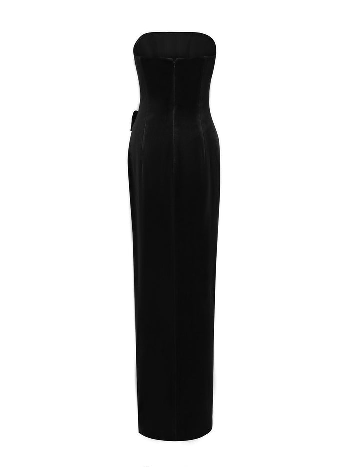 black velvet strapless midi dress Emma Velvet Dress: Black Maxi Dress for Cocktail Party