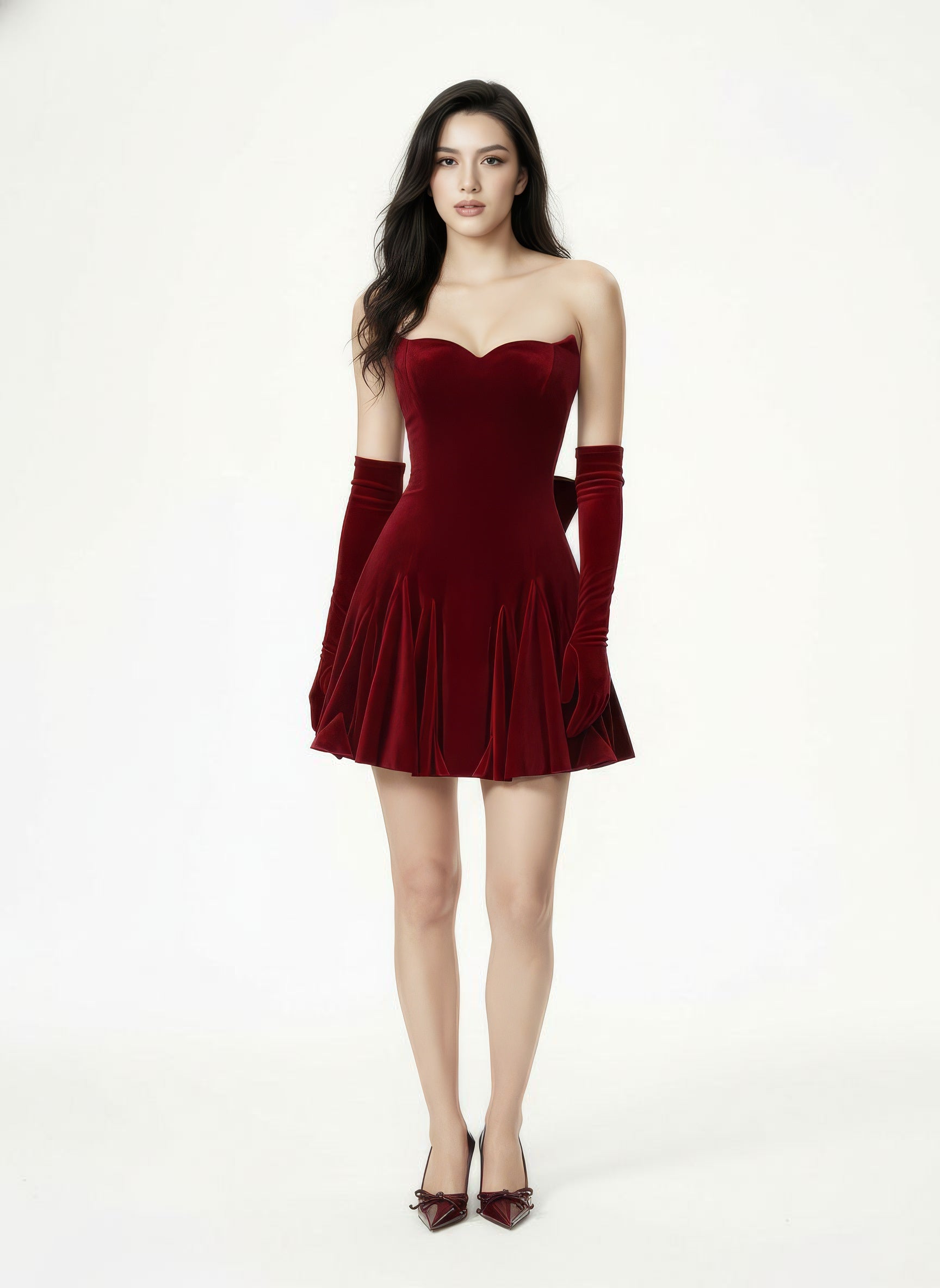 Madeleine Velvet Mini Dress (Red) | Strapless Velvet Mini Dress