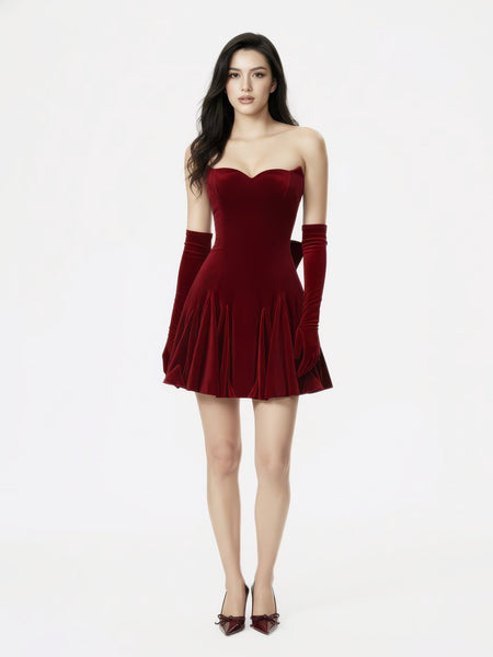 Madeleine Velvet Mini Dress: Red Mini Dress for Cocktail Party