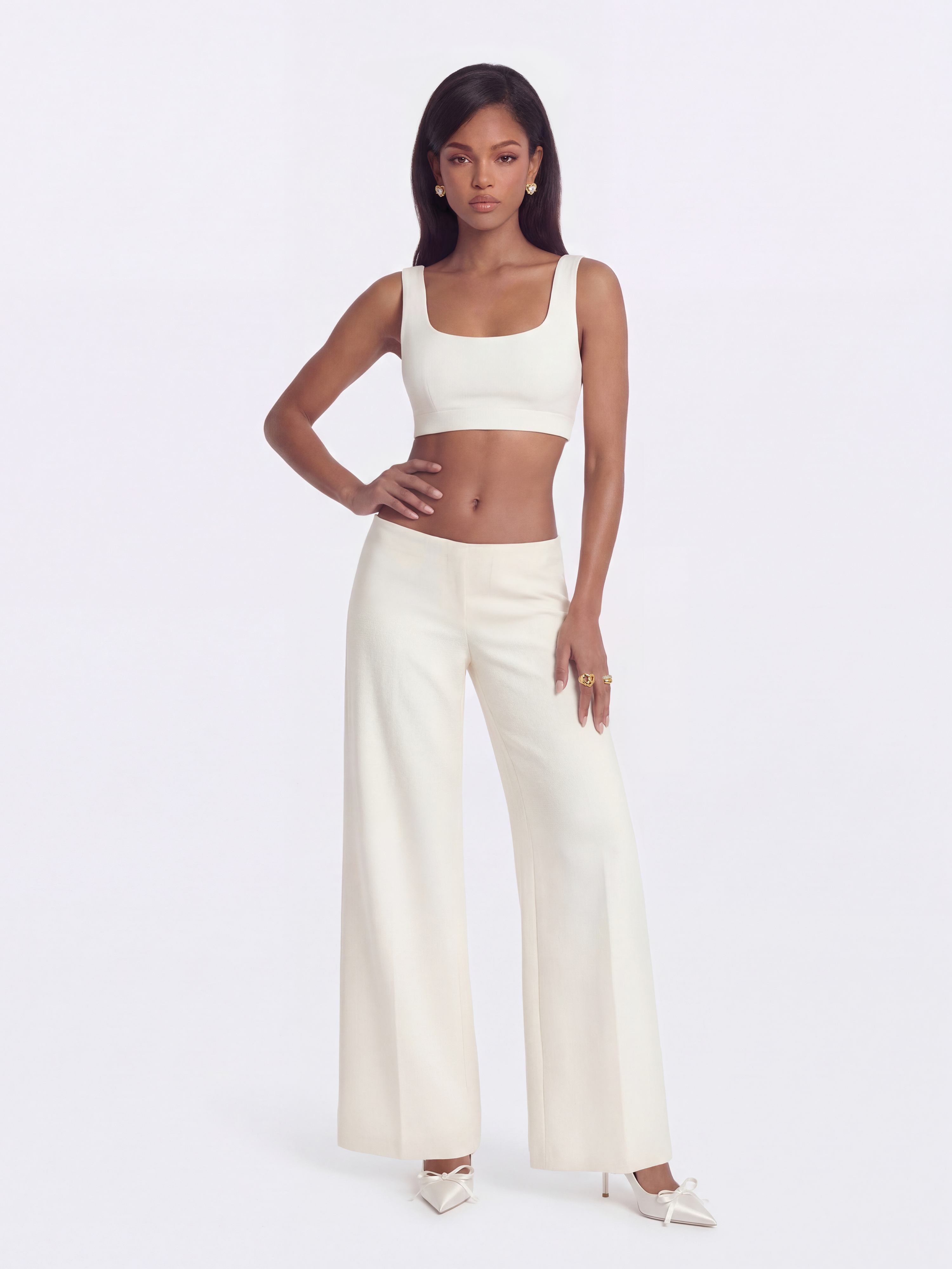 Juliette Textured Wide-Leg White Tailored Pants | Nana Jacqueline