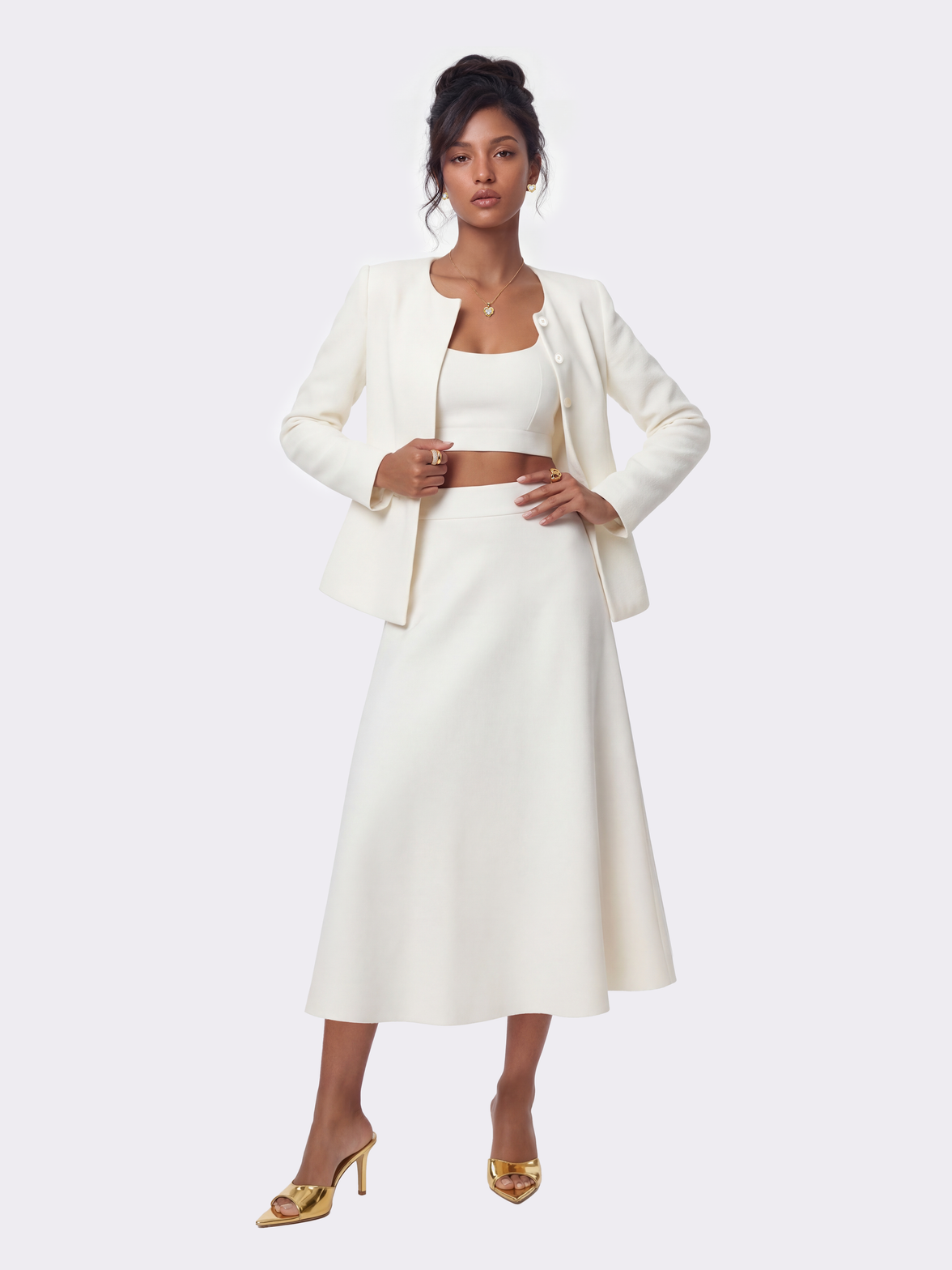 Natalia Tailored A-Line White Midi Skirt: White Midi Skirt for Bridal Shower