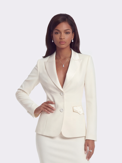 Yvette Satin Lapel Tailored White Blazer