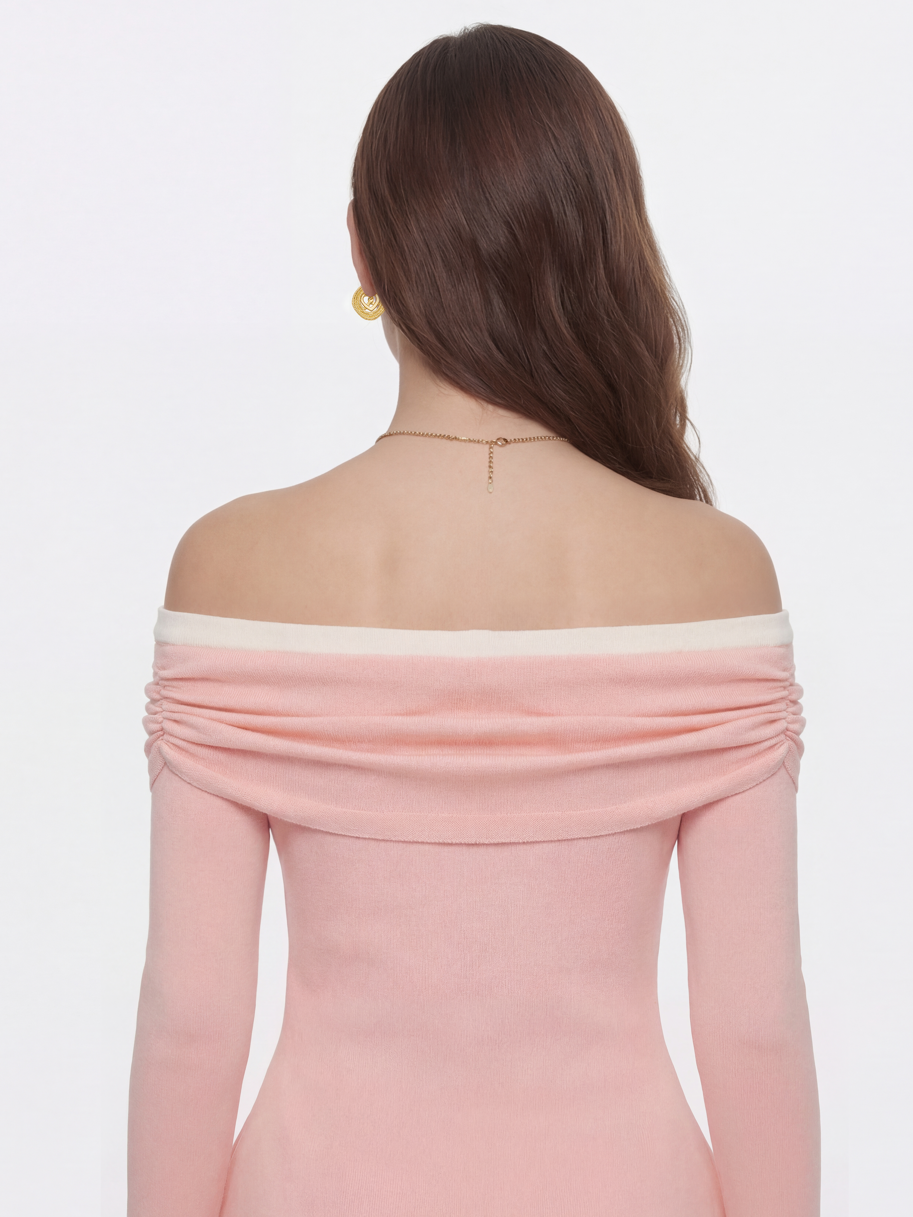 Colette Off-Shoulder Contrast Knit Pink Top