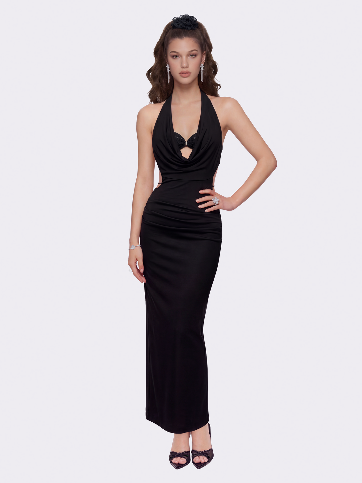 figure fitting dresses Velvi - Zoe Mini Dress - Black - Long Sleeve Short Dress - Final Sale