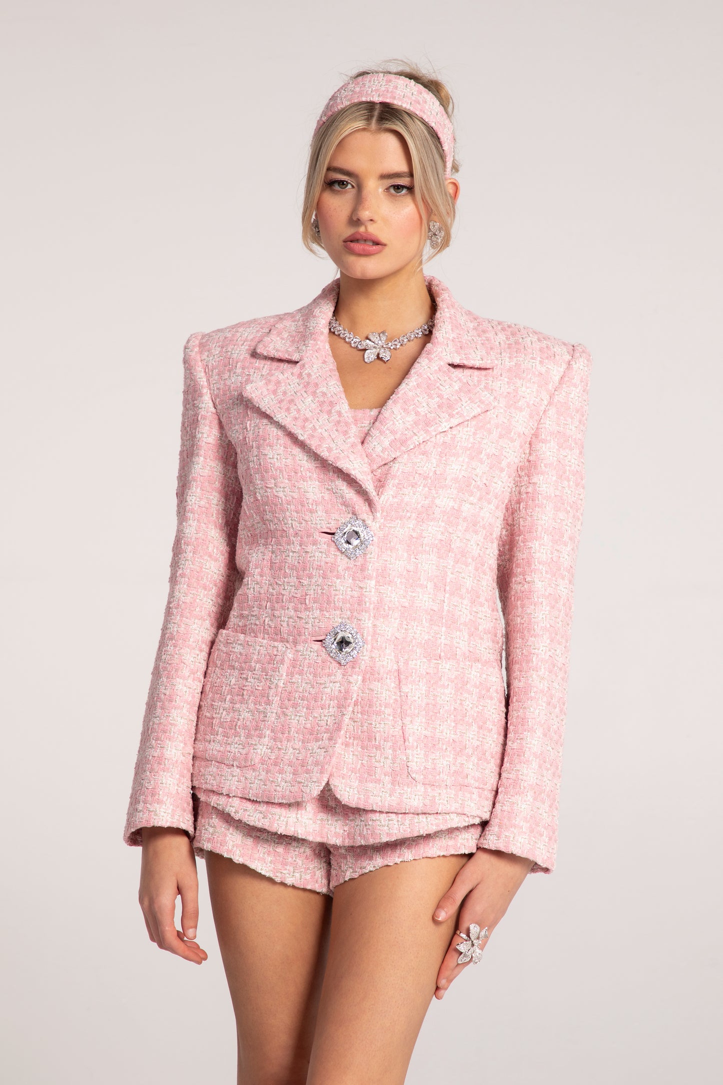 Maya Lapel Suit Jacket (Pink Checkered)