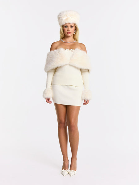 Nadine Skirt: White Mini Skirt for Engagement Party | Nana Jacqueline