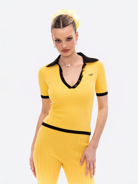 Hazel Polo Top: Yellow Knit Top for Country Club Brunch | Nana