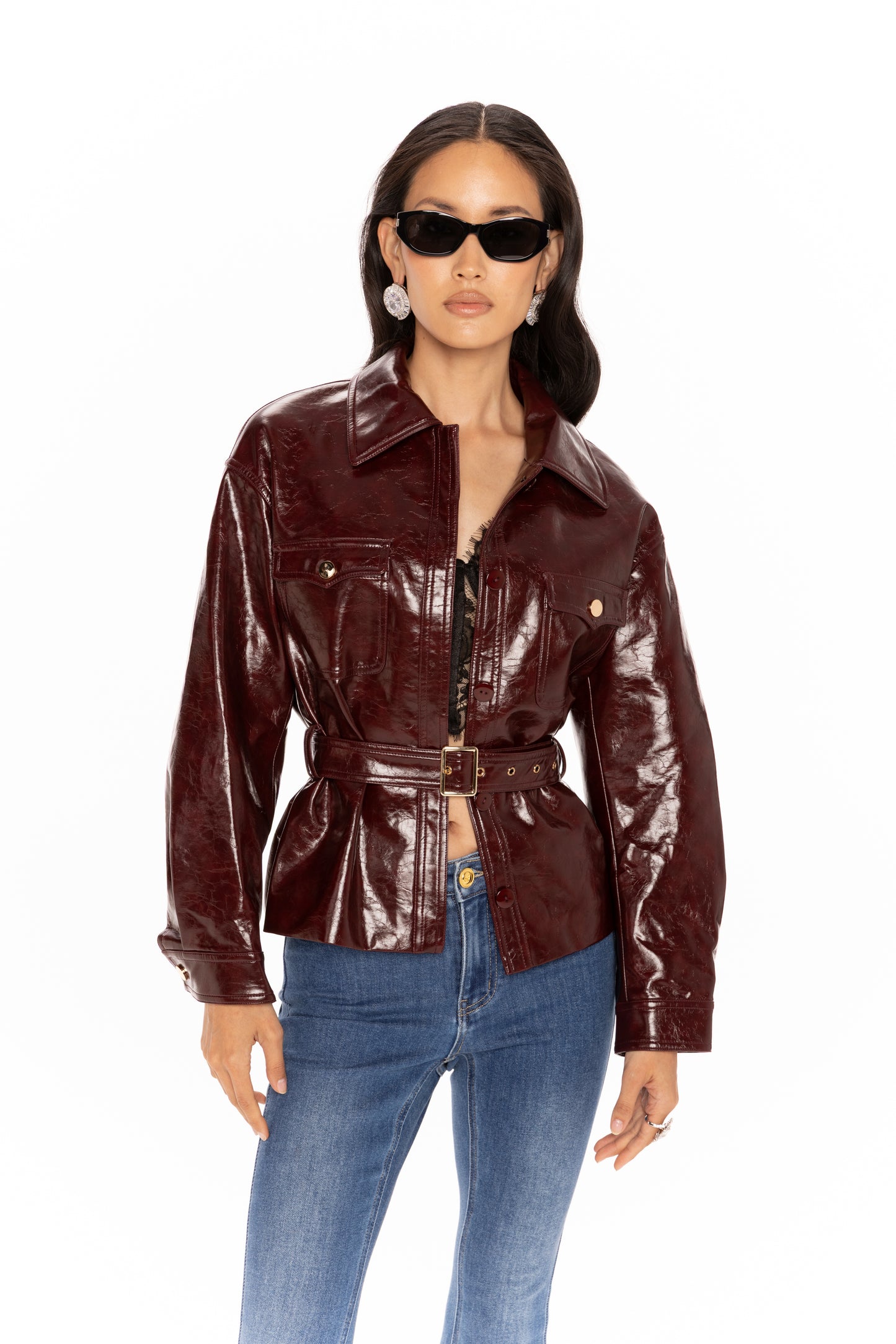 Isabella Vegan Leather Jacket (Claret)