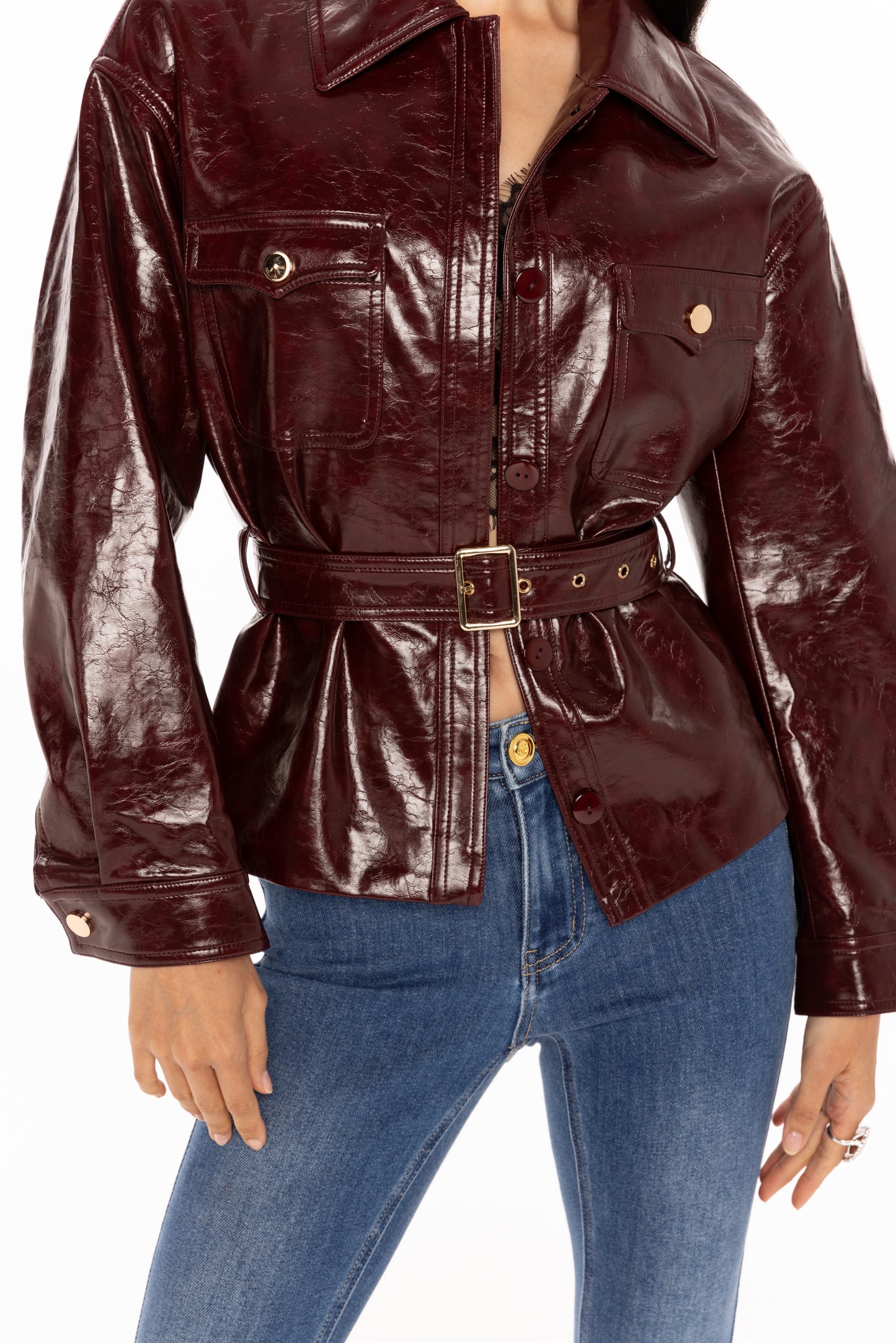 Isabella Vegan Leather Jacket (Claret)
