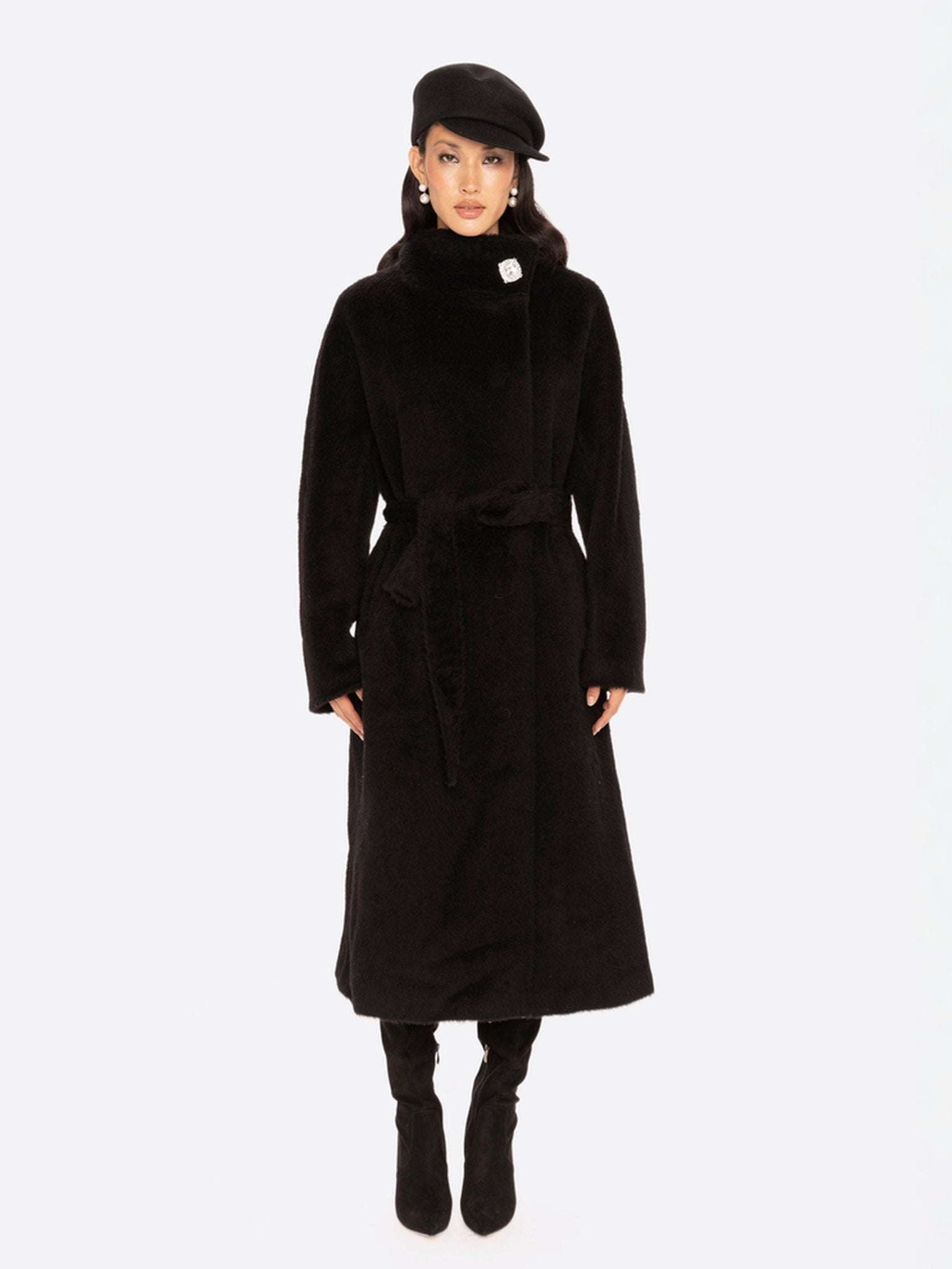 Adriana Faux Fur Coat: Black Long Coat for Cocktail Party | Nana