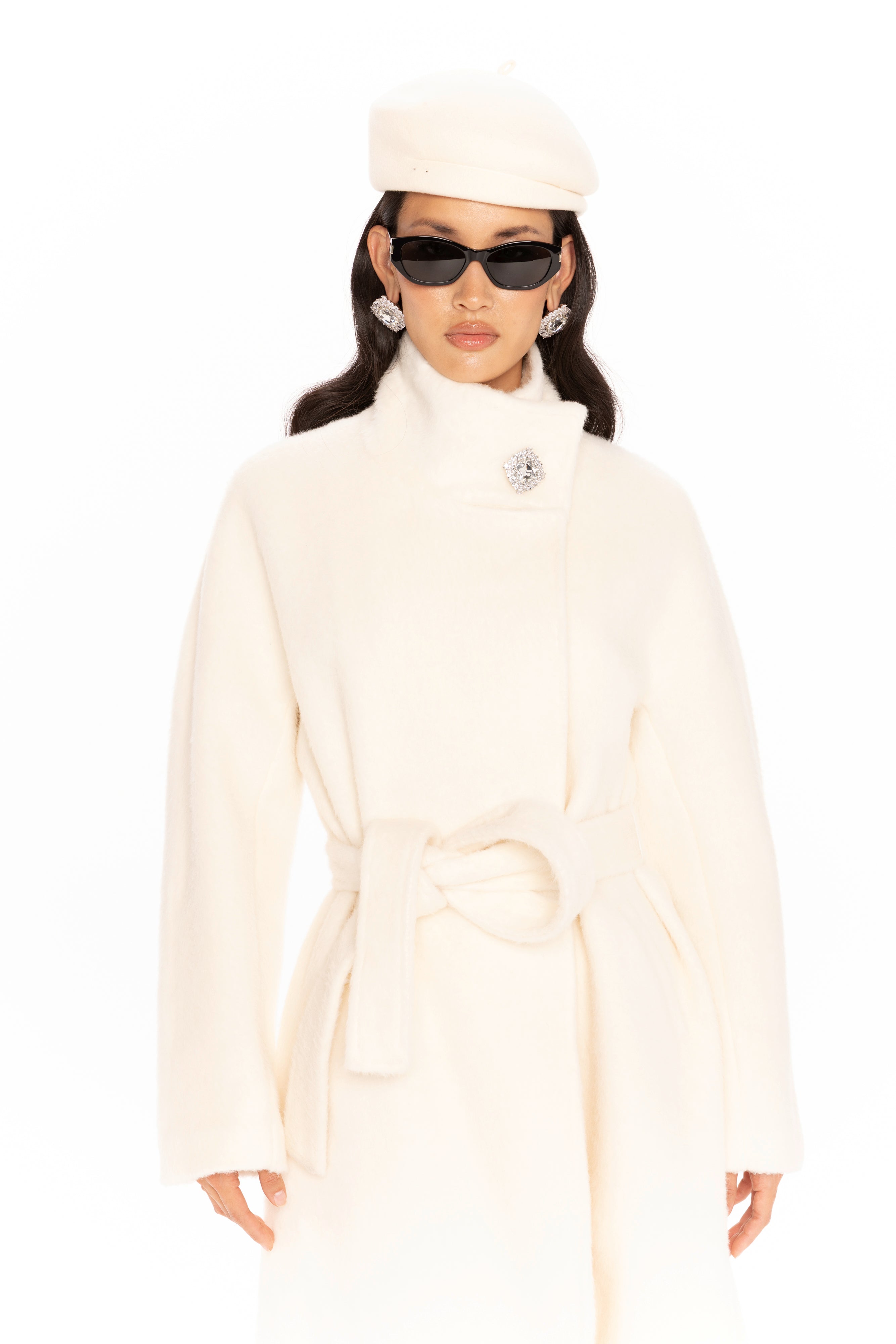 Audrey Coat (Off-white) | Luxury Wool Stand Collar Coat – Nana